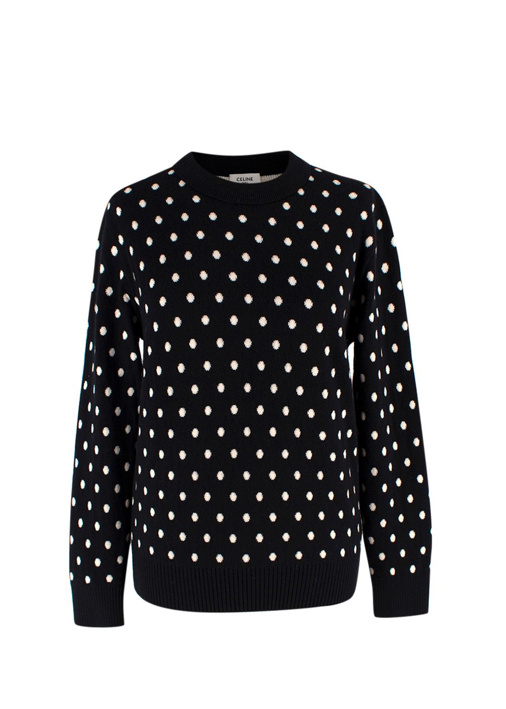 Celine Black And White Polka Dot Wool Knit Jumper Size XS black / white