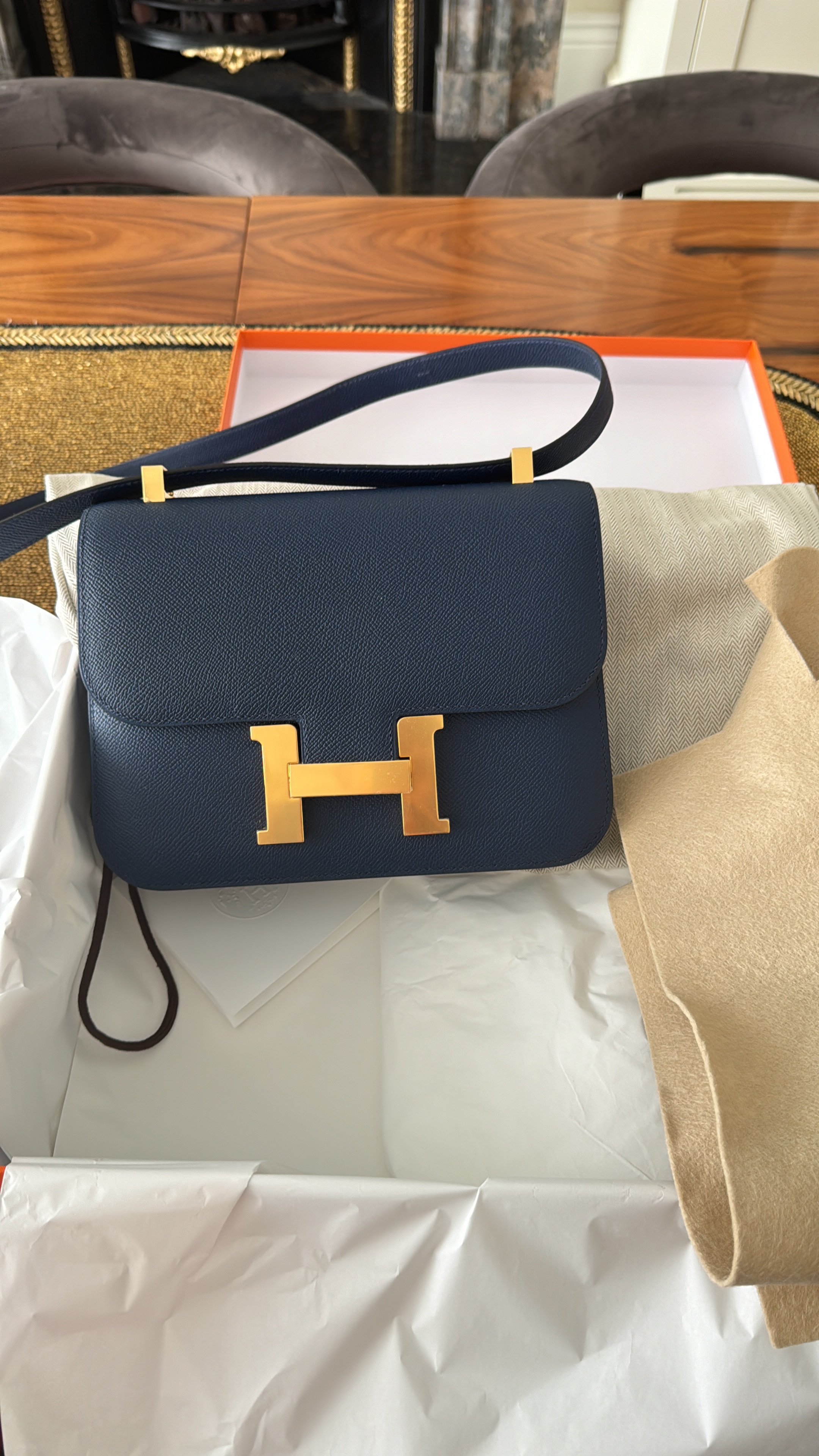 Hermes Constance 24/24 in Navy Epsom Leather with Gold Hardware