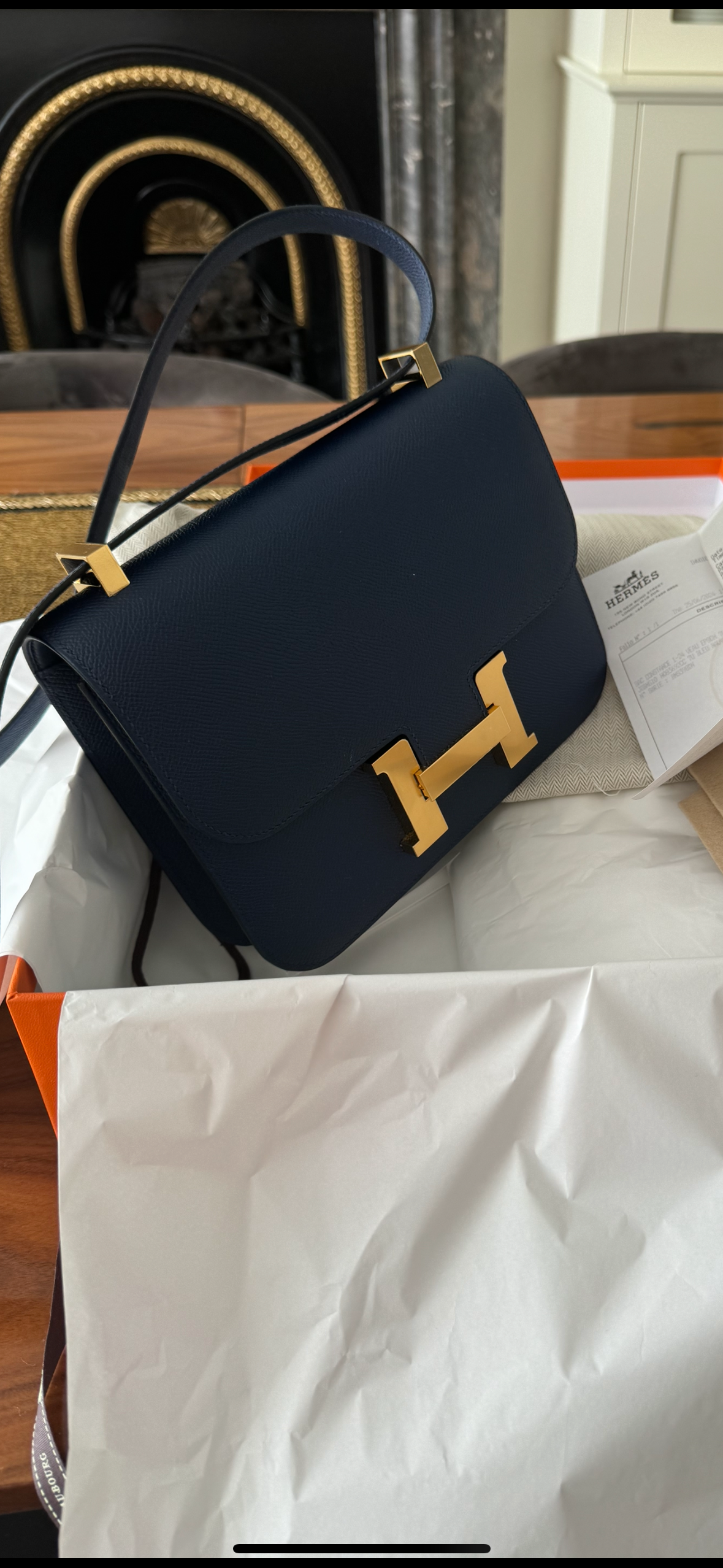 Hermes Constance 24/24 in Navy Epsom Leather with Gold Hardware