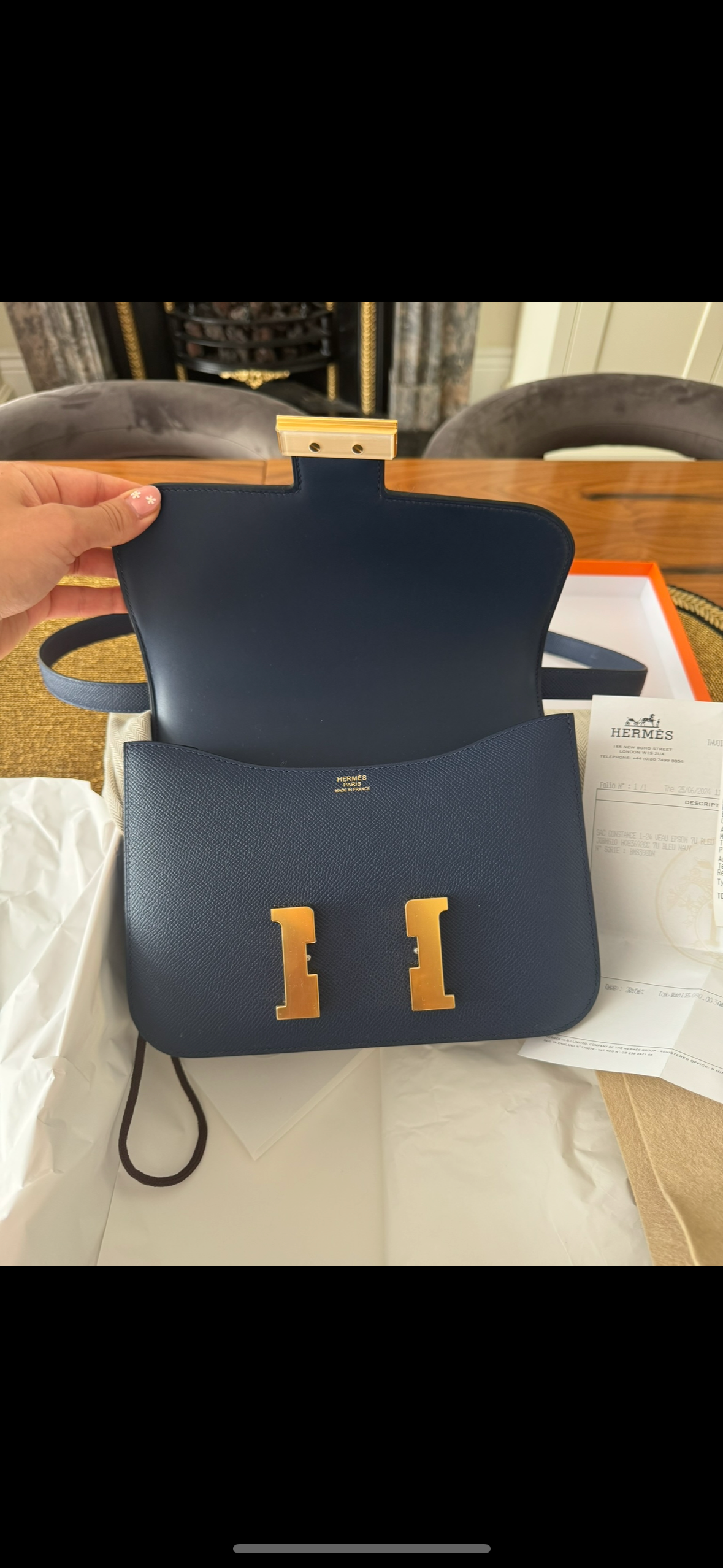 Hermes Constance 24/24 in Navy Epsom Leather with Gold Hardware