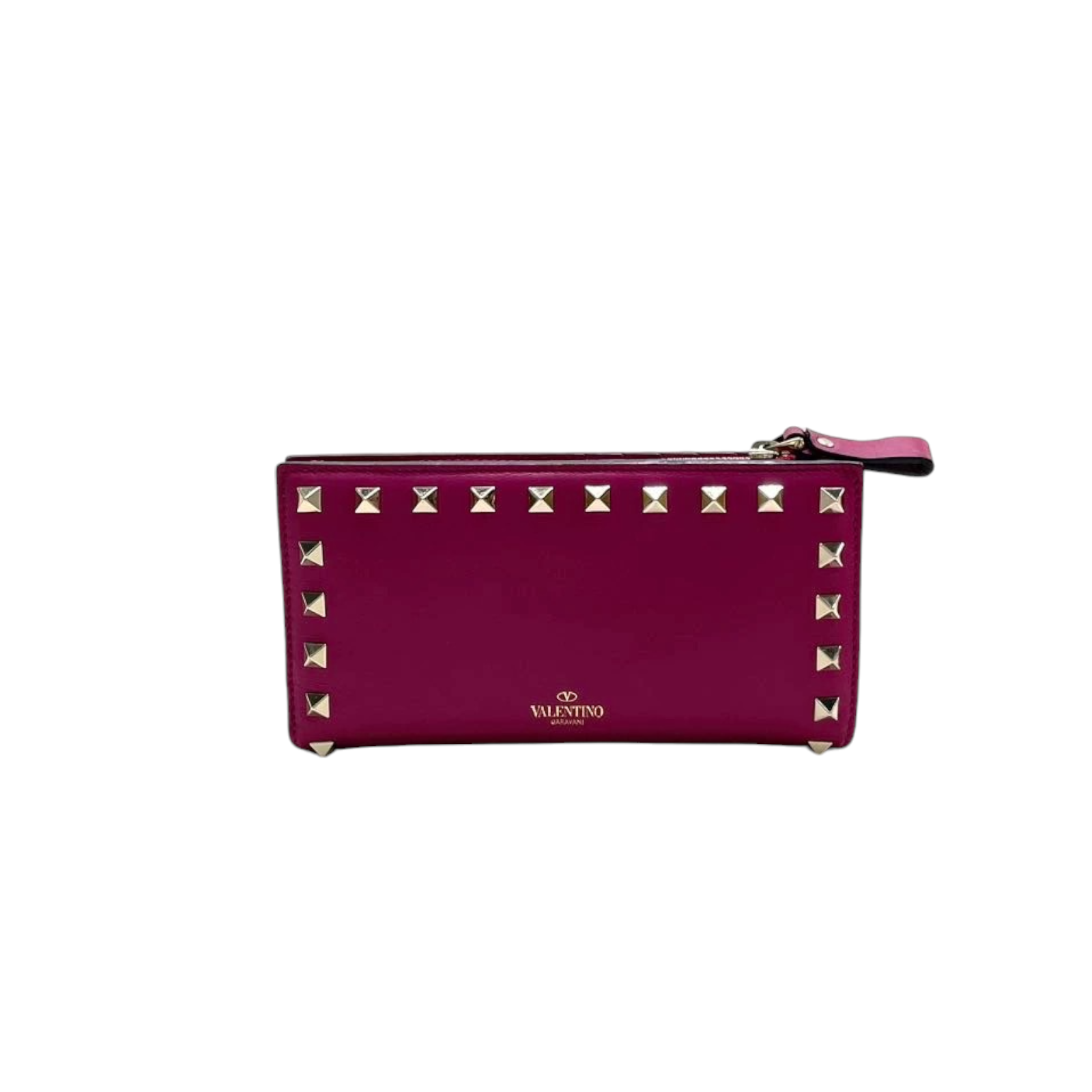 Preowned Valentino Raspberry Rockstud Wallet Pink leather