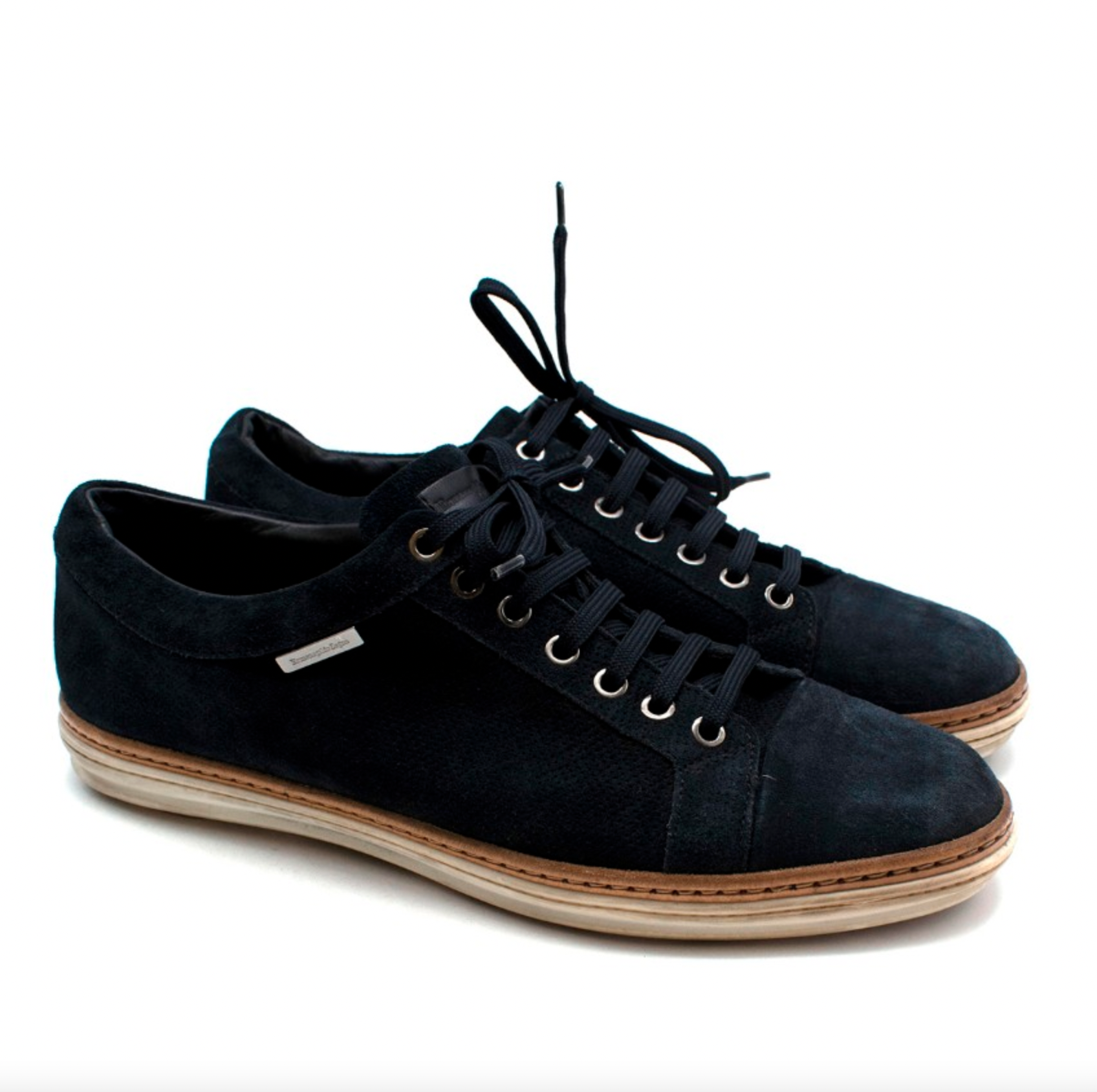 Men's Preowned Ermenegildo Zegna Navy Suede Lace Up Trainers Size 42 Blue