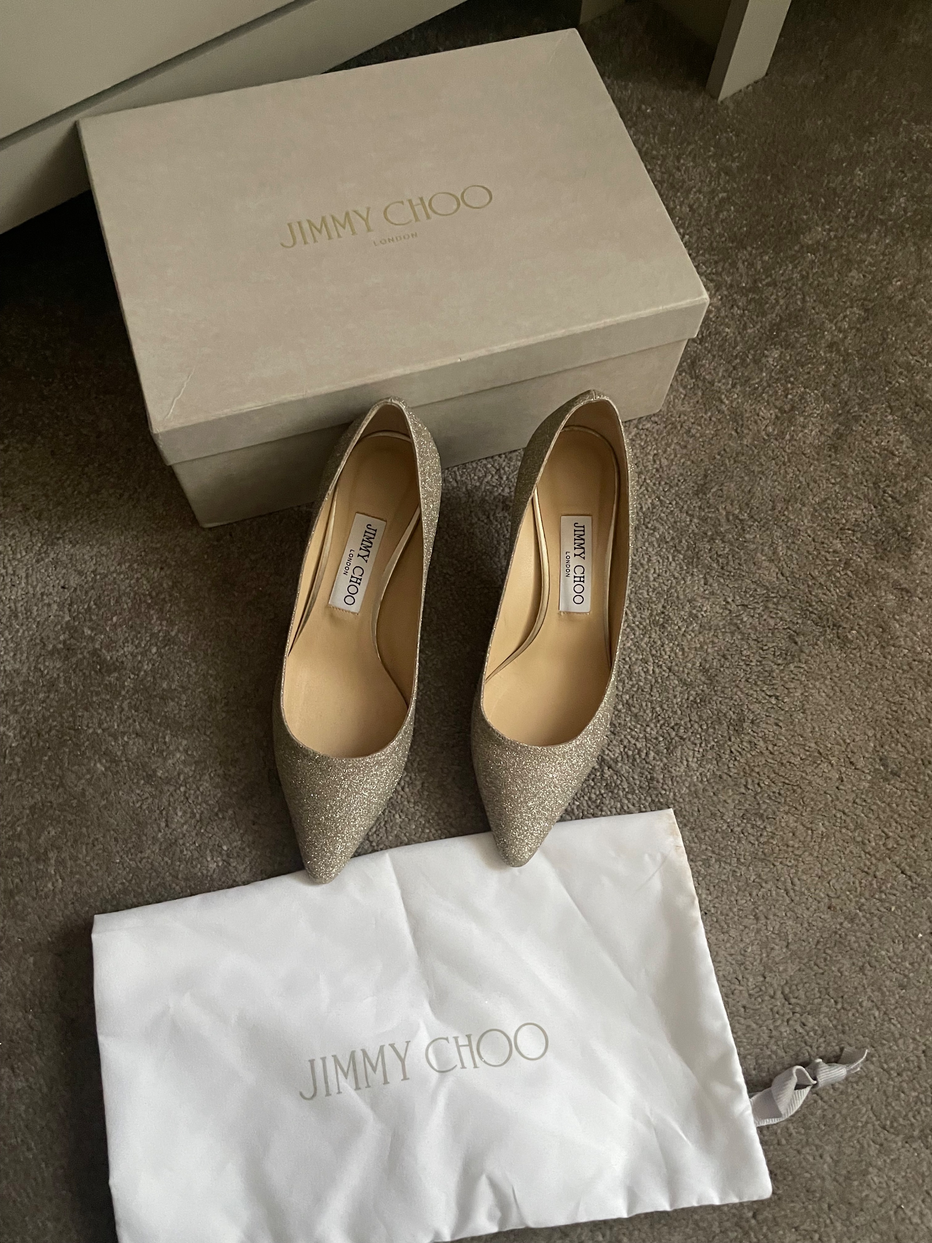 Preowned Jimmy Choo Platinum Ice Romy 60 Size 37 Silver / gold / metallic glitter