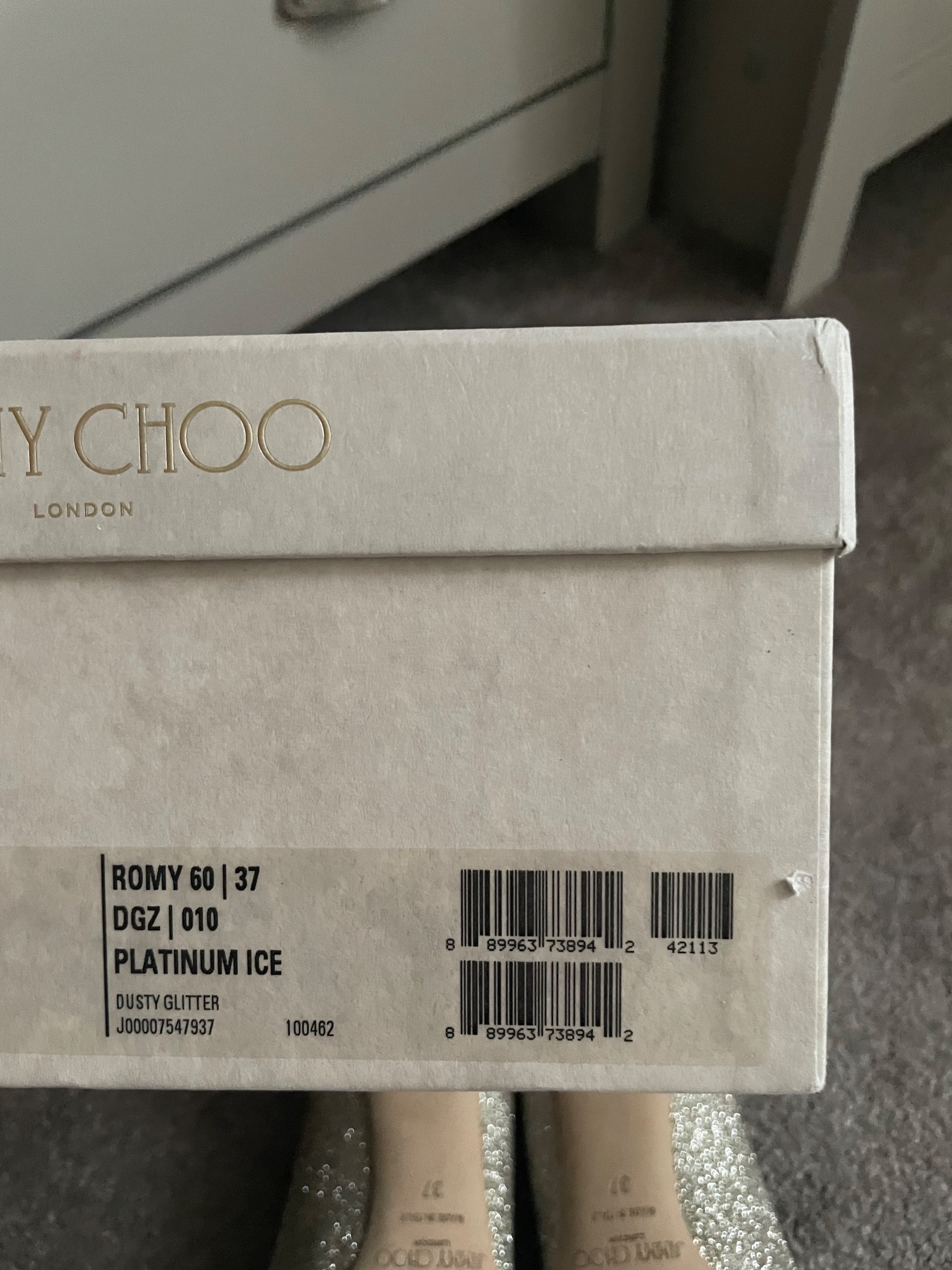 Preowned Jimmy Choo Platinum Ice Romy 60 Size 37 Silver / gold / metallic glitter