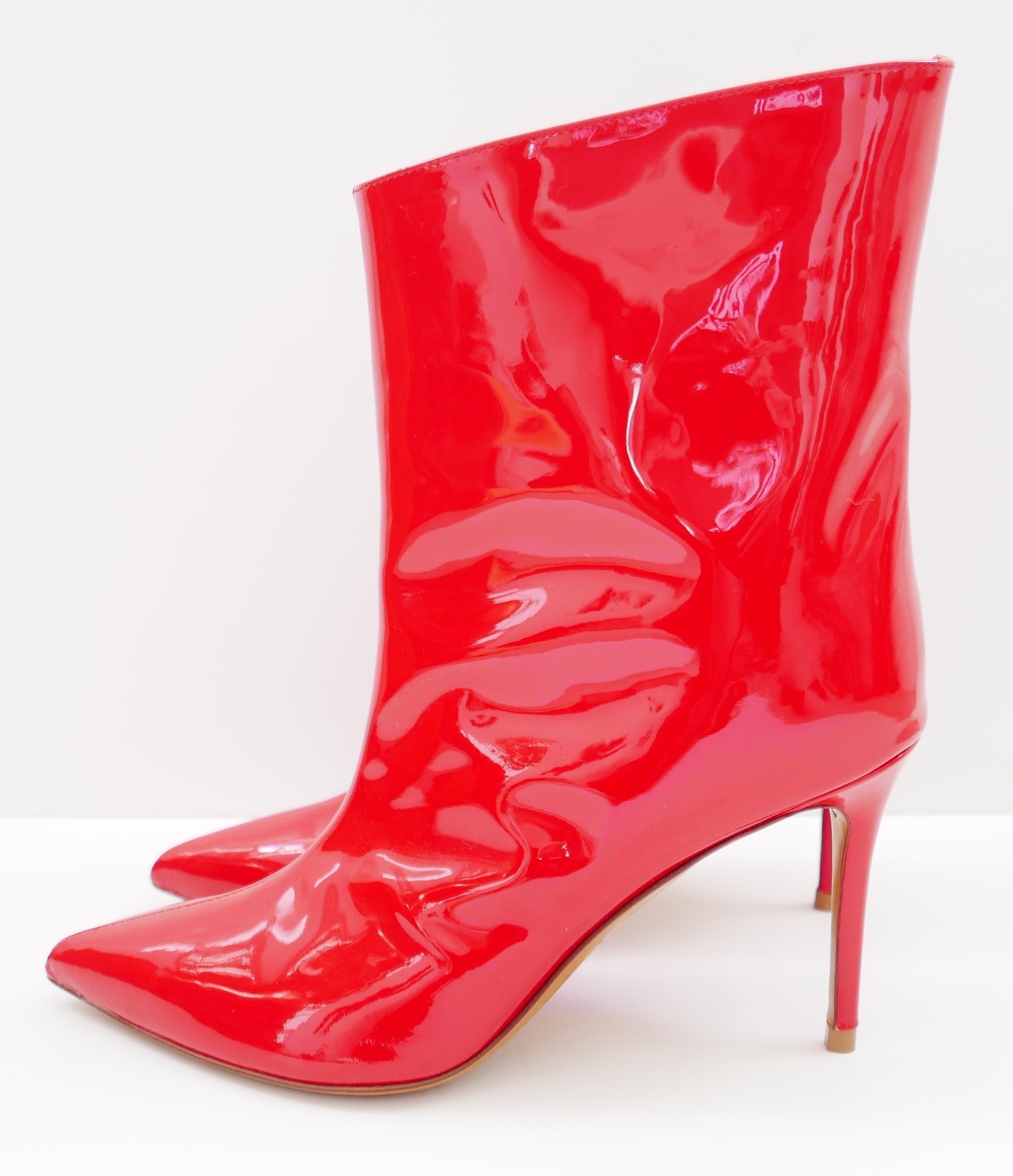 Preowned Alexander Vauthier Red Patent Leather Raquel Ankle Boots Size 365