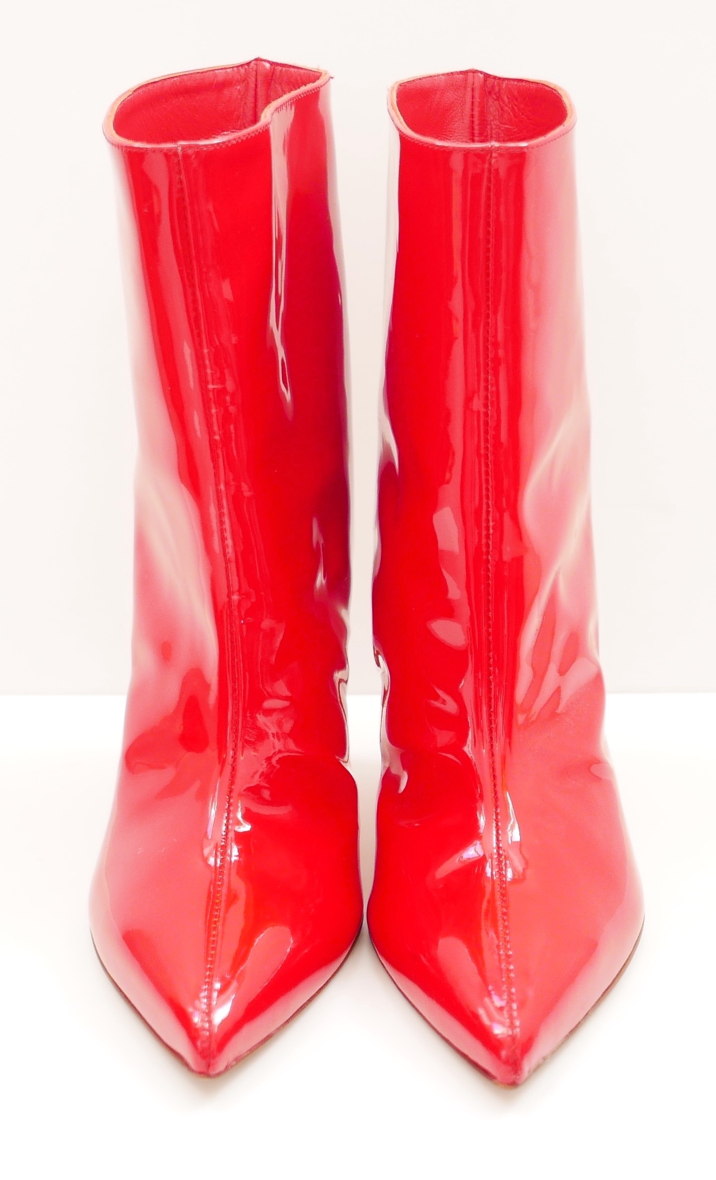 Preowned Alexander Vauthier Red Patent Leather Raquel Ankle Boots Size 365