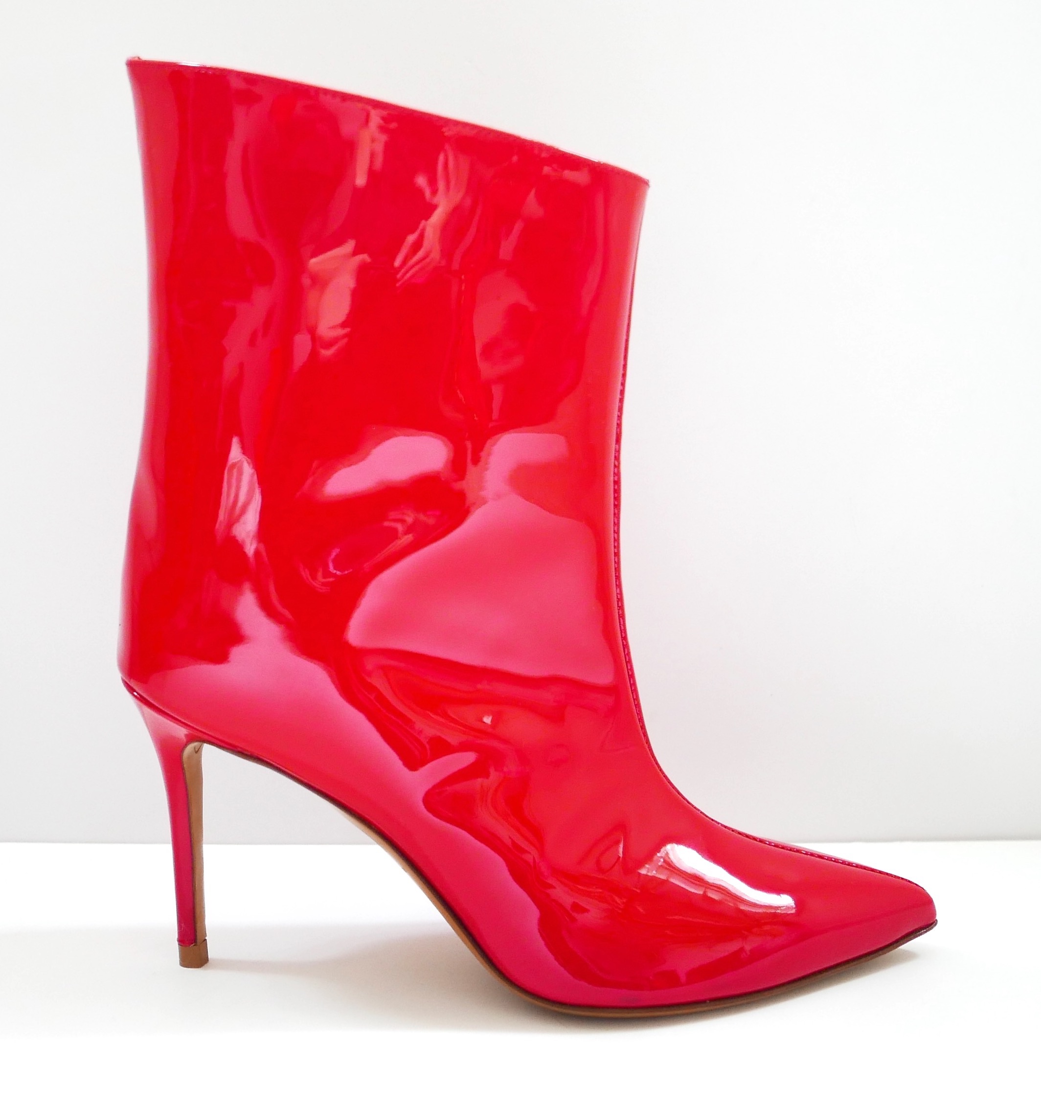 Preowned Alexander Vauthier Red Patent Leather Raquel Ankle Boots Size 365