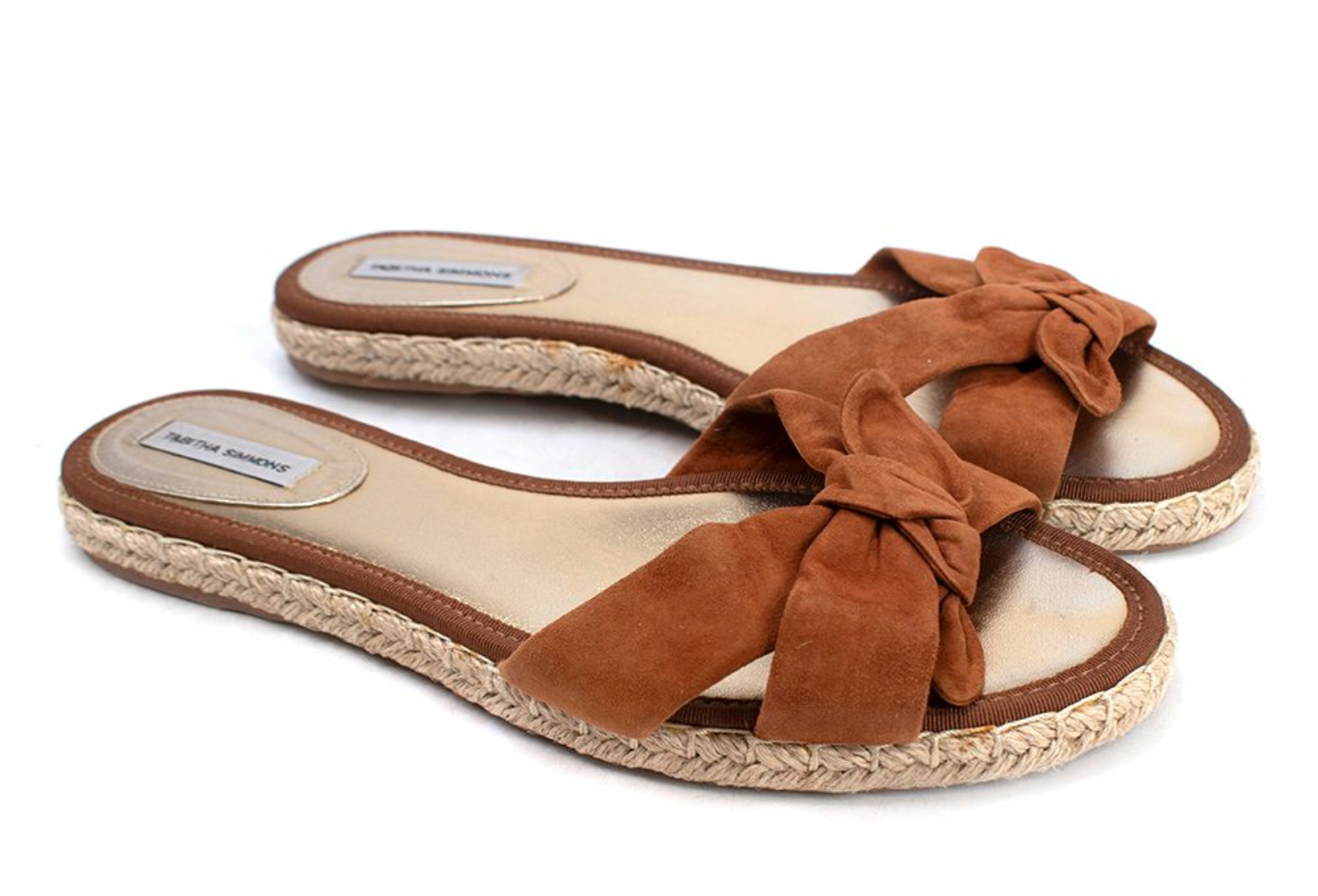 Preowned Tabitha Simons Brown Suede Bow Detail  Flat Sandals Size 40 Warm brown and beige