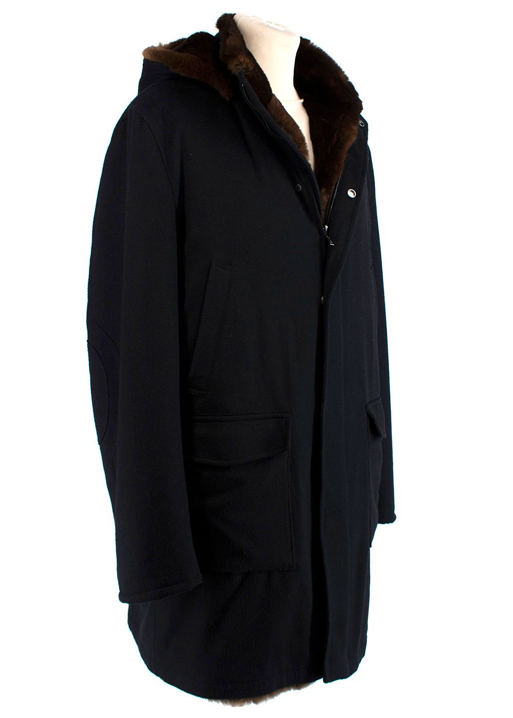 Kiton Black Cashmere  Chinchilla Bespoke Made Reversible Coat Size L