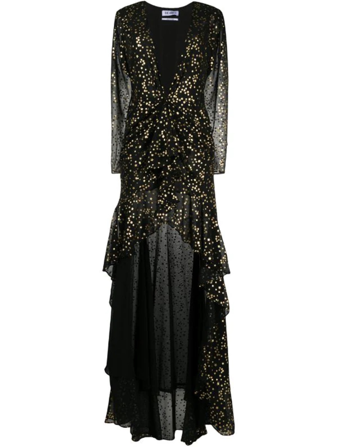 The Attico Star-Print Plunge-Neck Dress Size M Black gold tissu/poly see pic