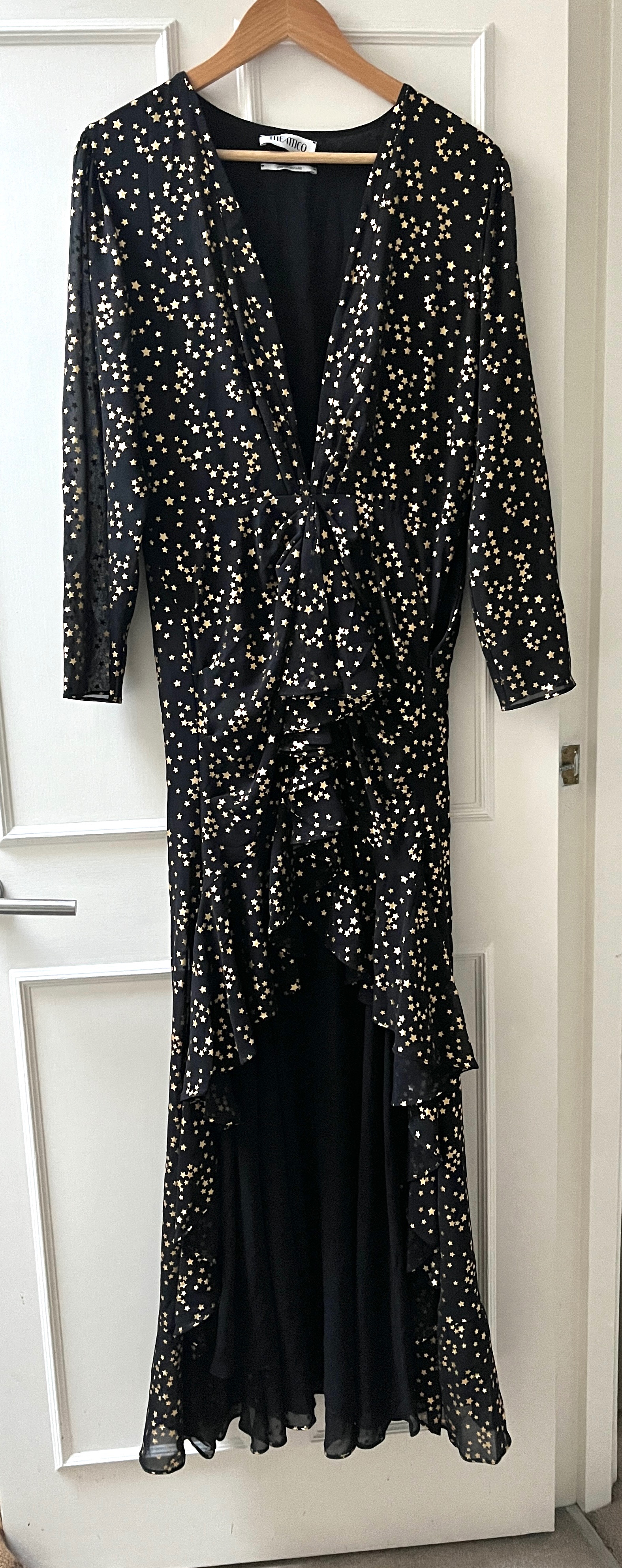 The Attico Star-Print Plunge-Neck Dress Size M Black gold tissu/poly see pic