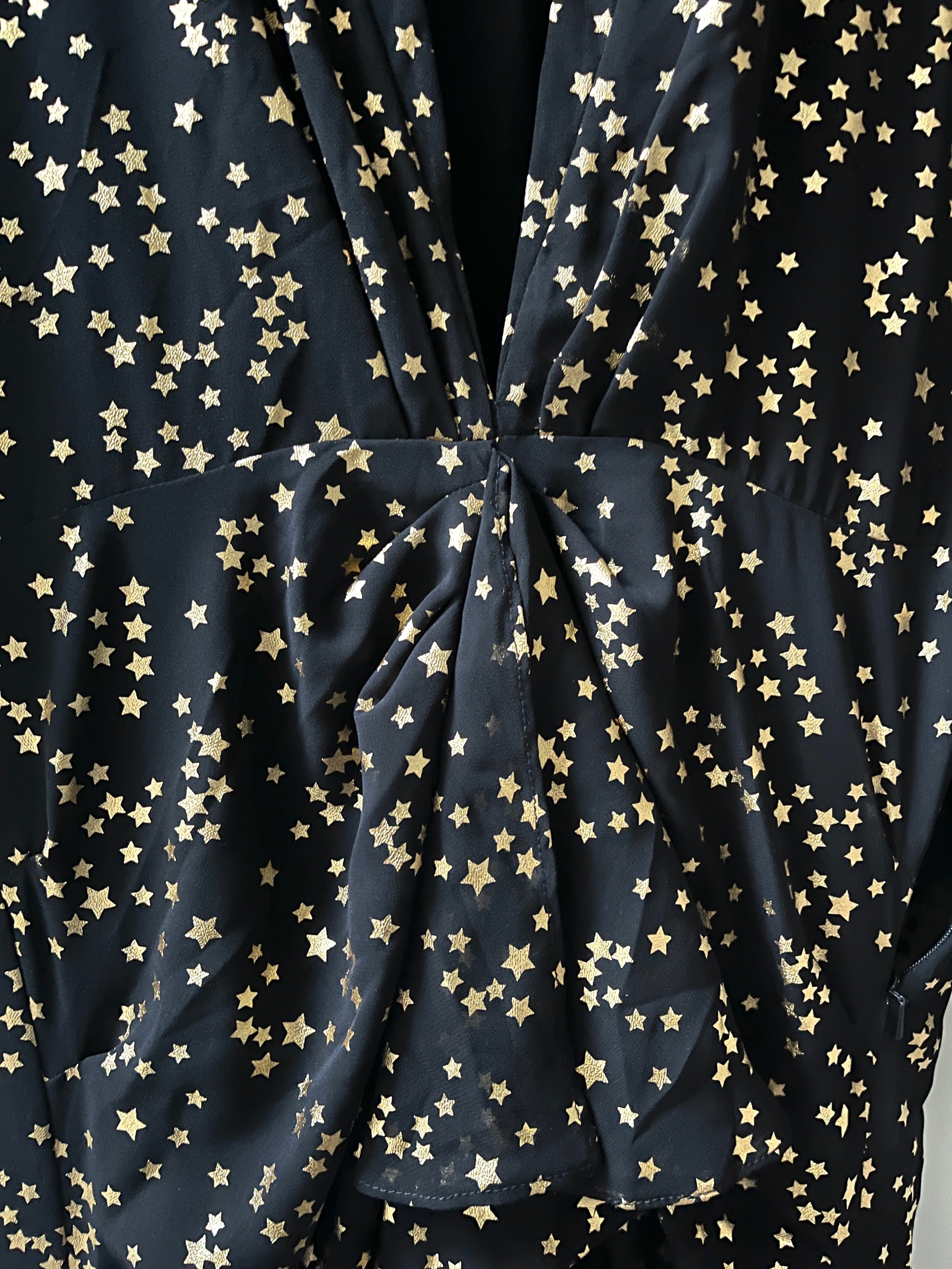 The Attico Star-Print Plunge-Neck Dress Size M Black gold tissu/poly see pic