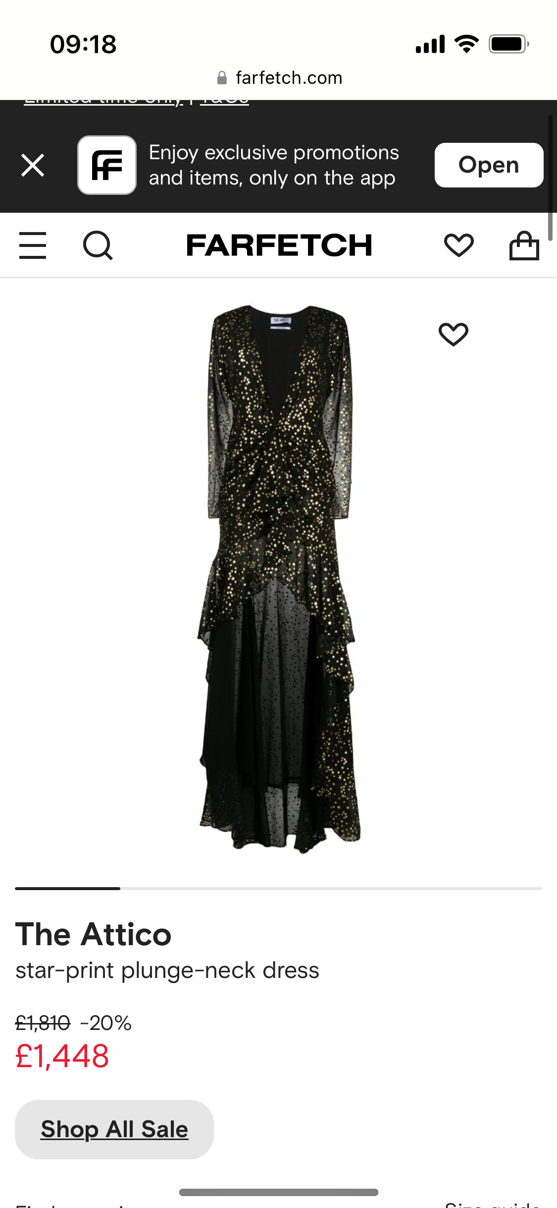 The Attico Star-Print Plunge-Neck Dress Size M Black gold tissu/poly see pic