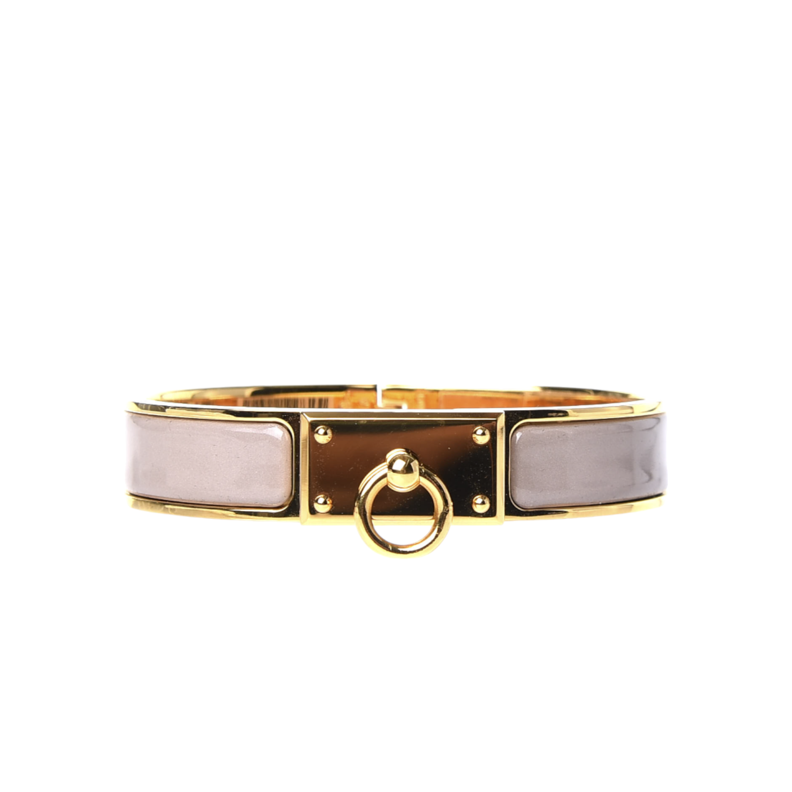 Preowned Hermes Grey and Gold Clic Anneau Bracelet enamel