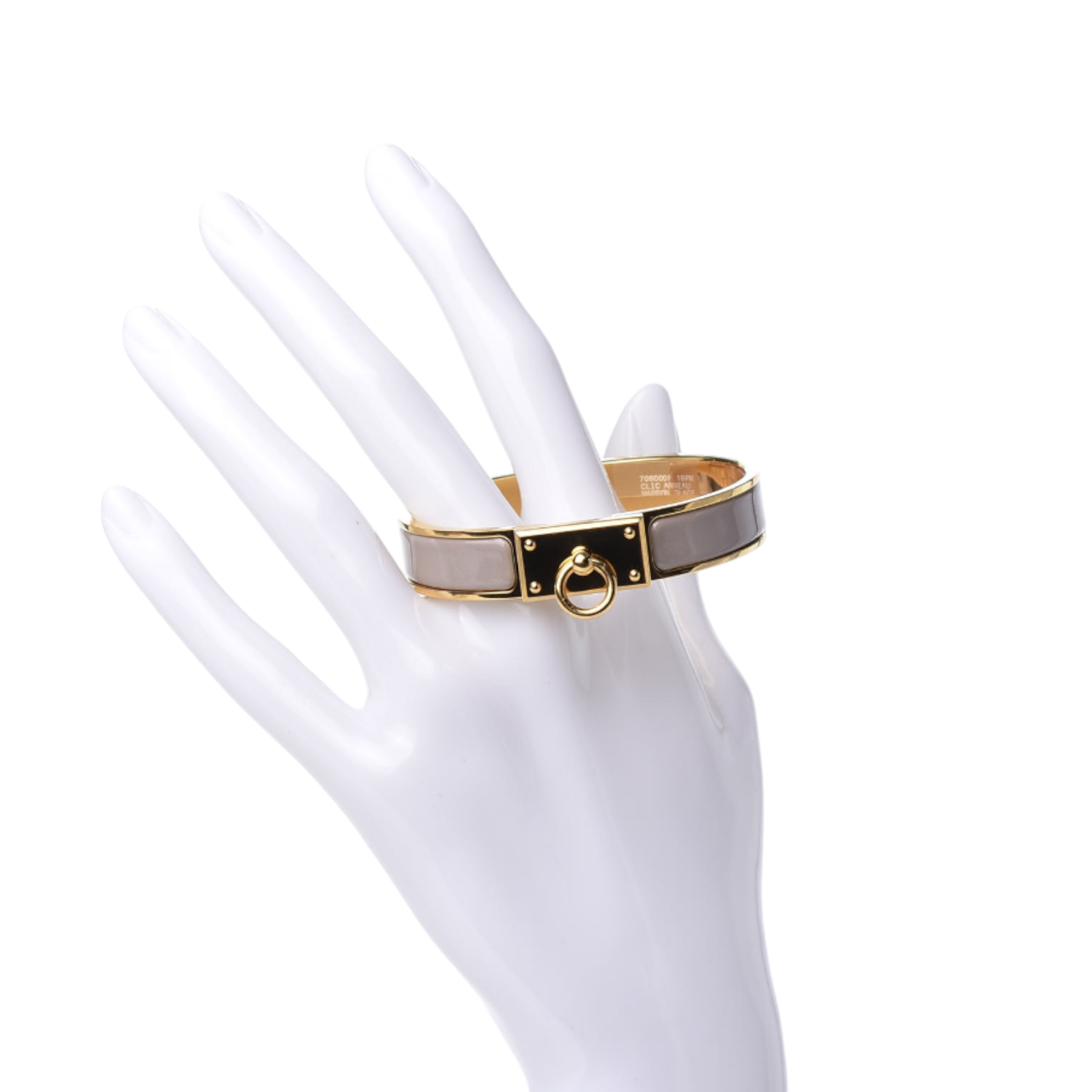 Preowned Hermes Grey and Gold Clic Anneau Bracelet enamel