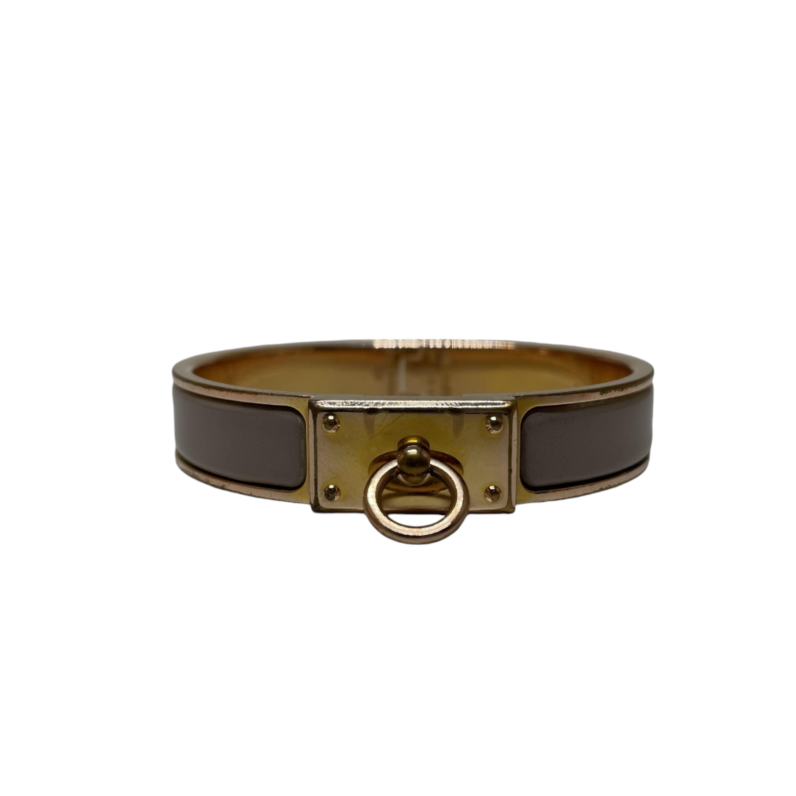 Preowned Hermes Grey and Gold Clic Anneau Bracelet enamel