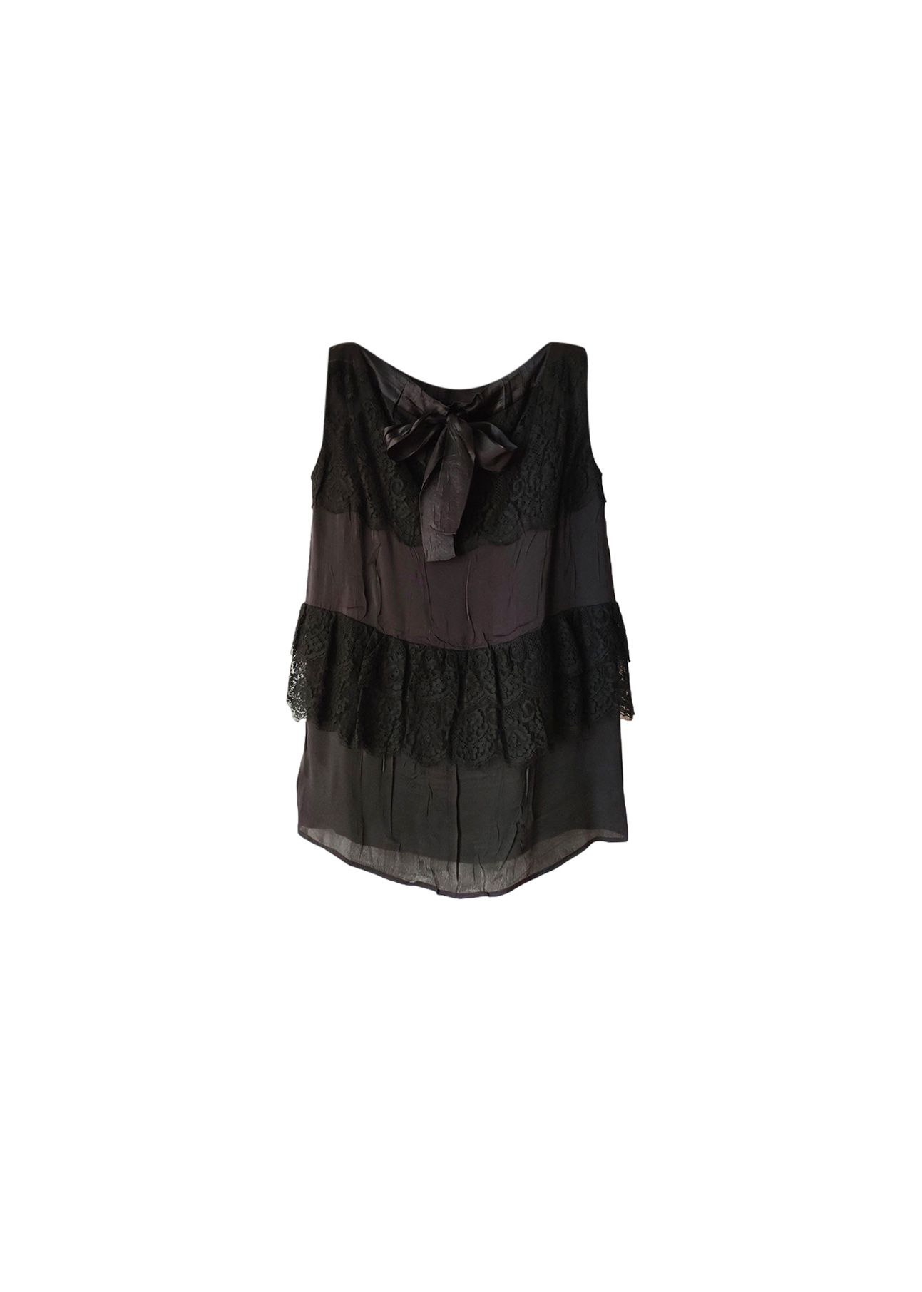 Prada Black satin  lace sleeveless top Size 40