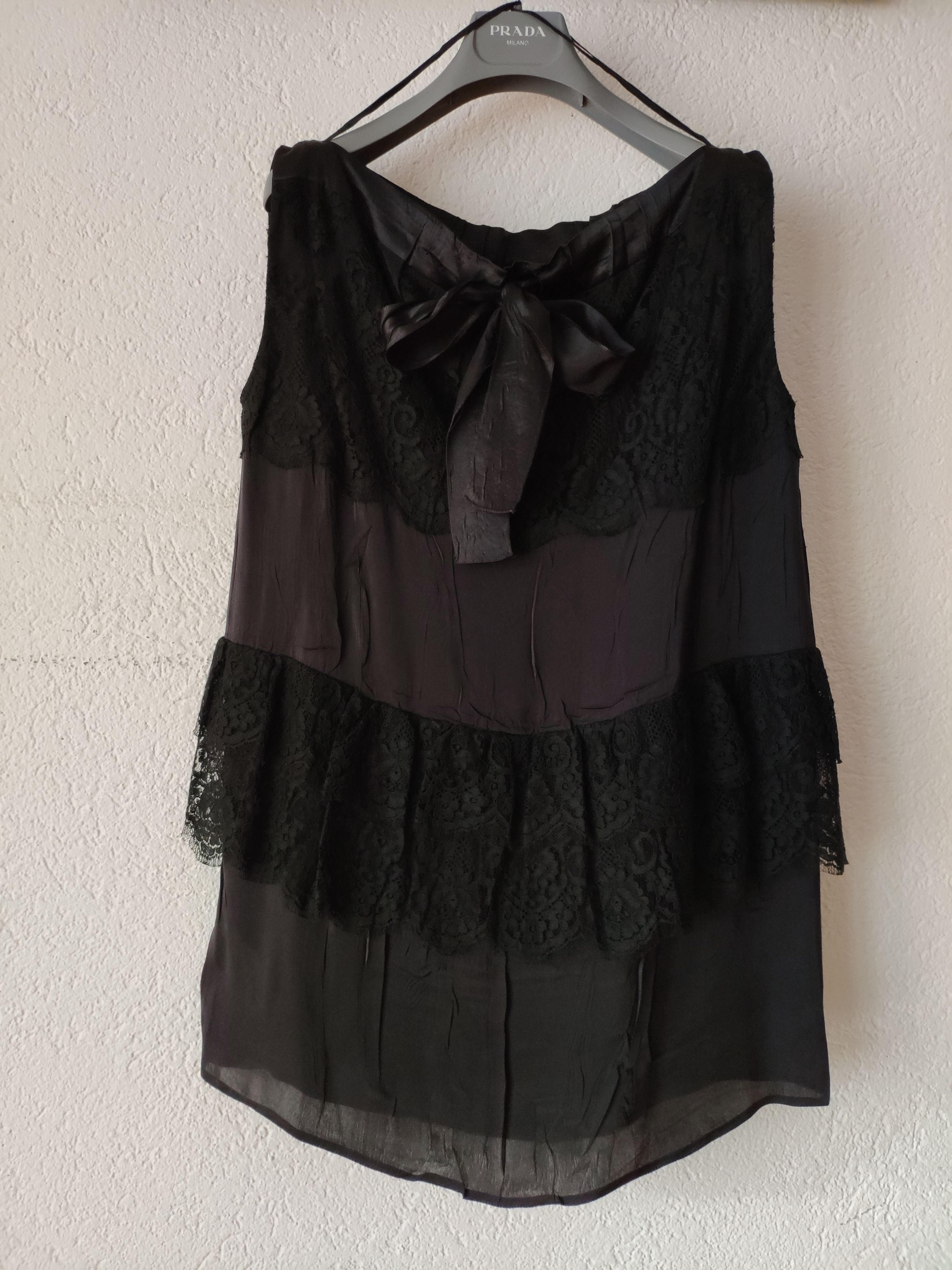 Prada Black satin  lace sleeveless top Size 40