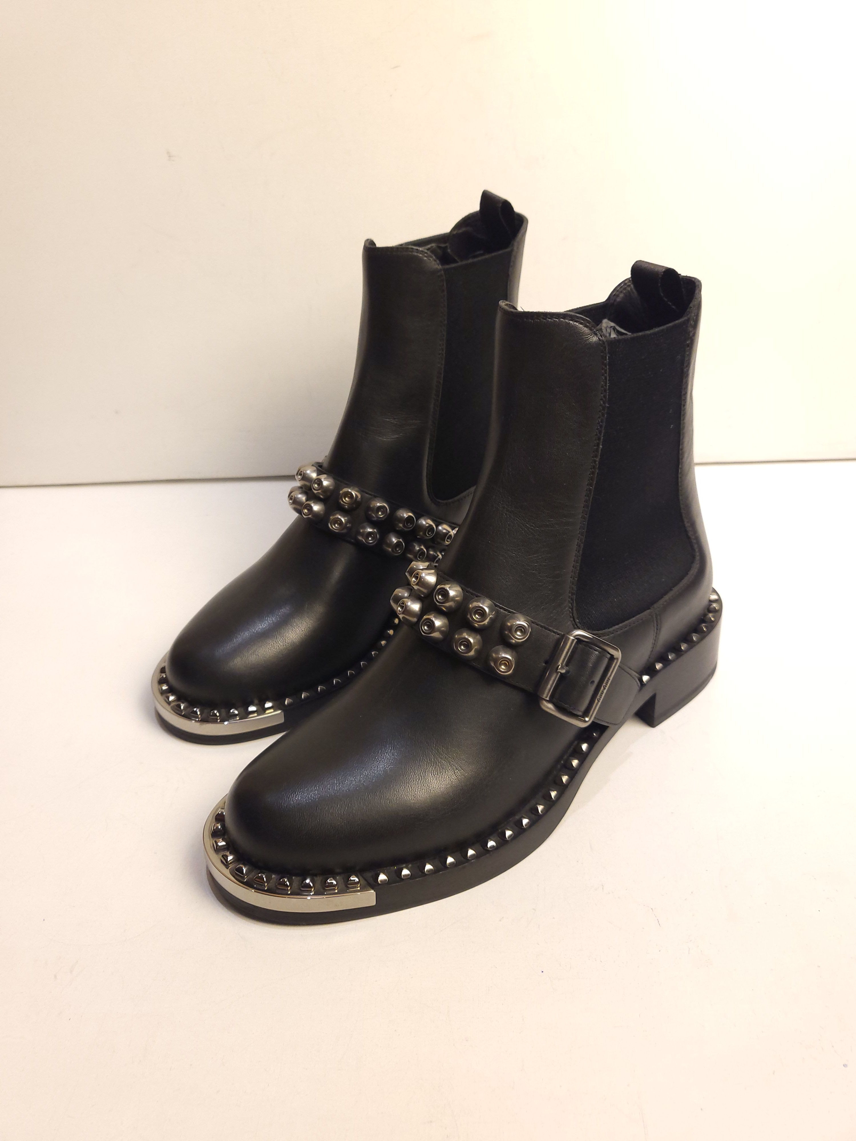 Miu Miu black leather studded riding ankle boots Size 36