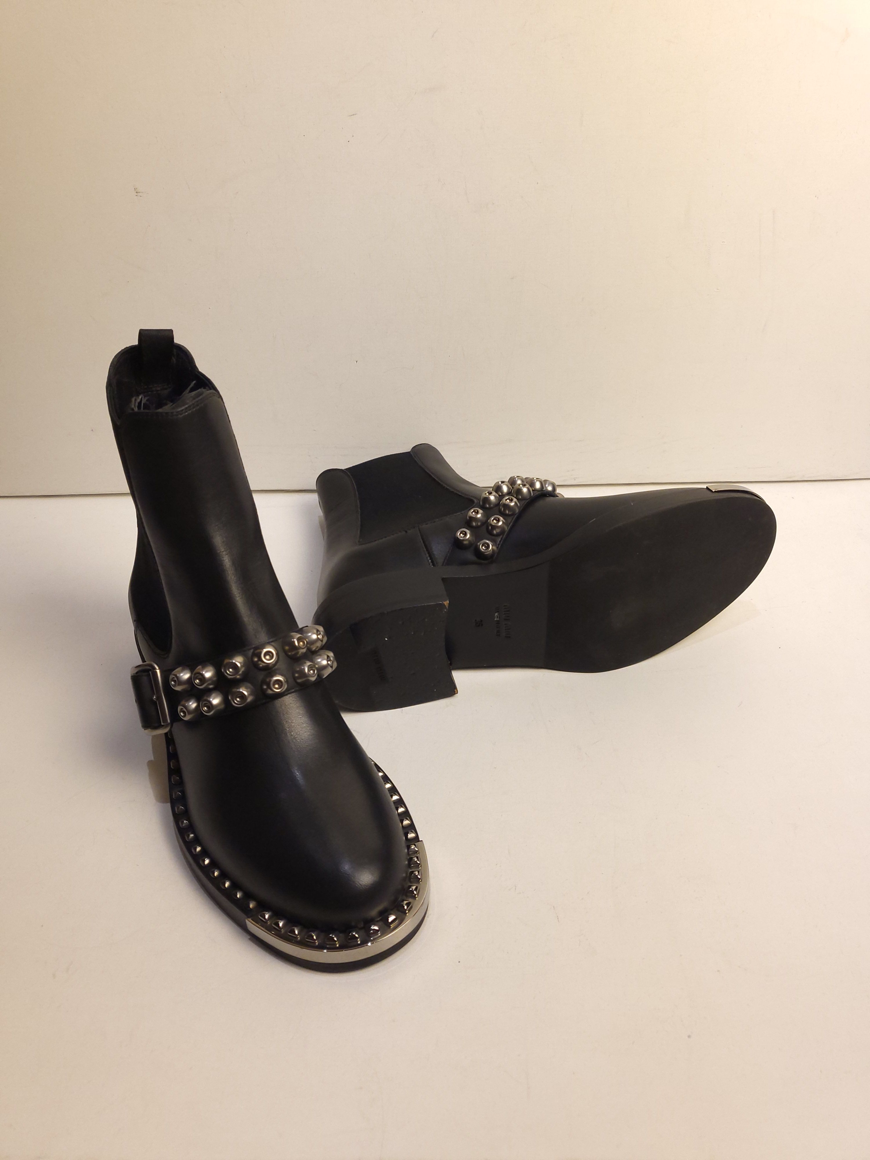 Miu Miu black leather studded riding ankle boots Size 36