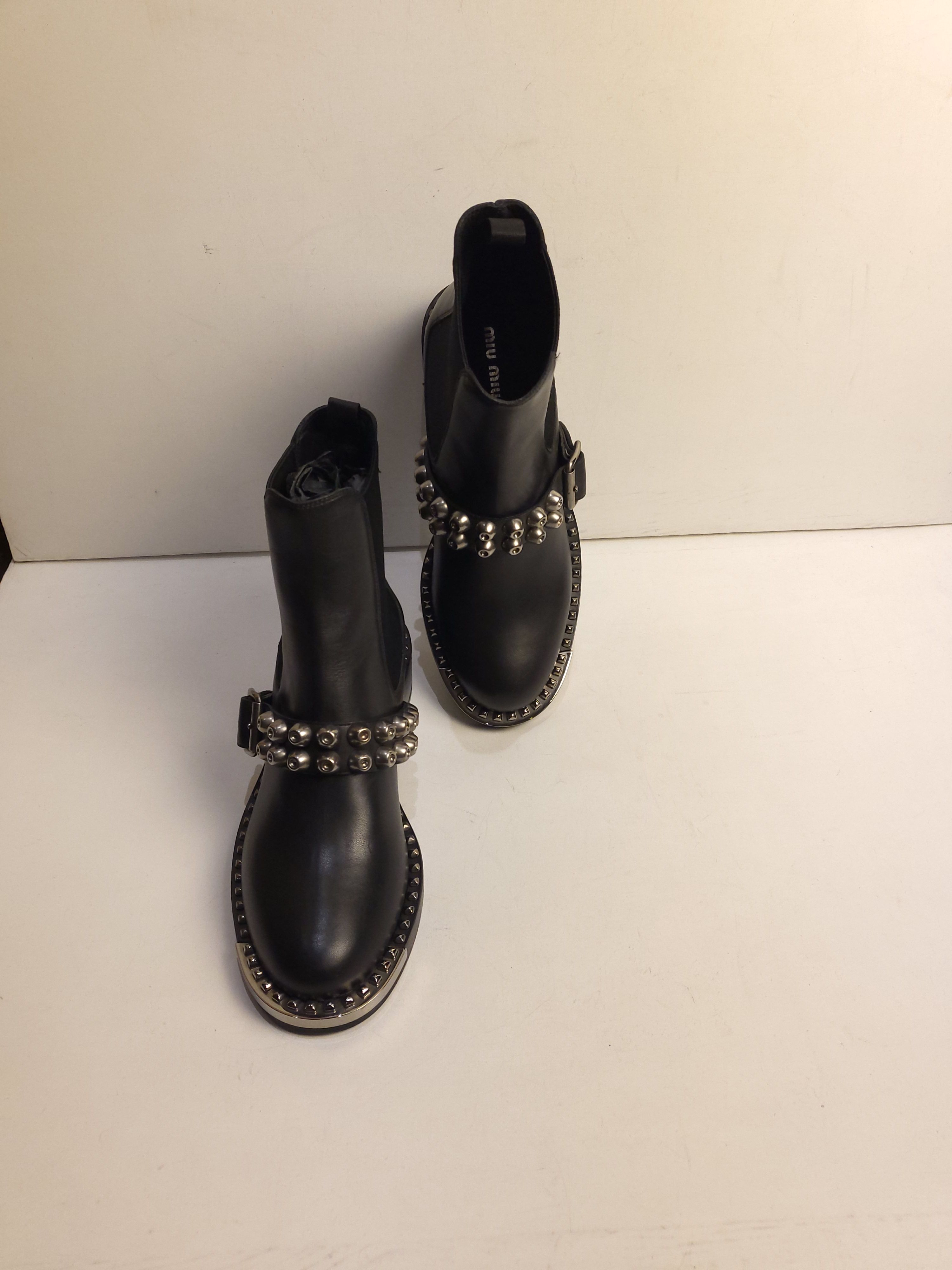 Miu Miu black leather studded riding ankle boots Size 36