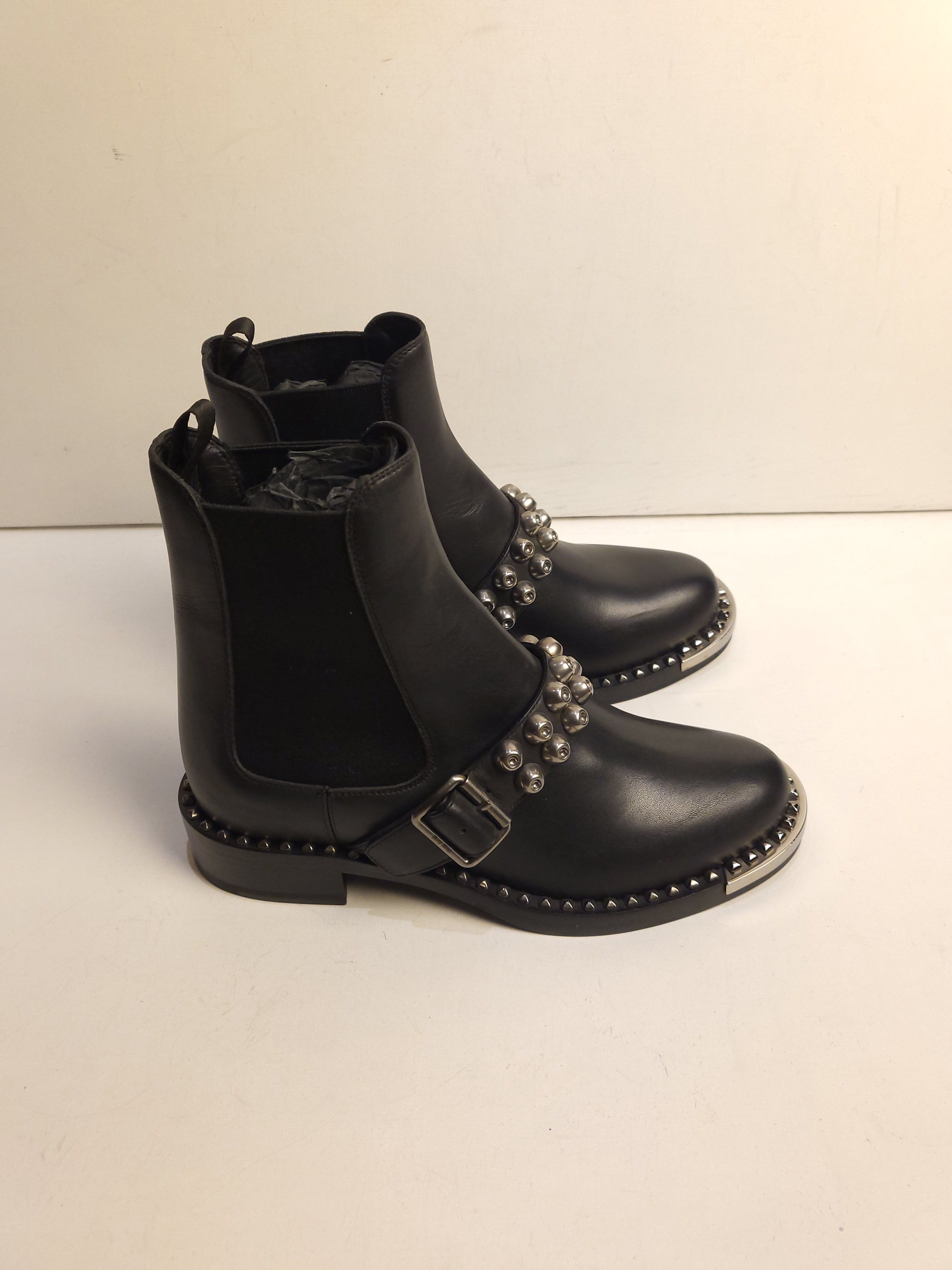 Miu Miu black leather studded riding ankle boots Size 36