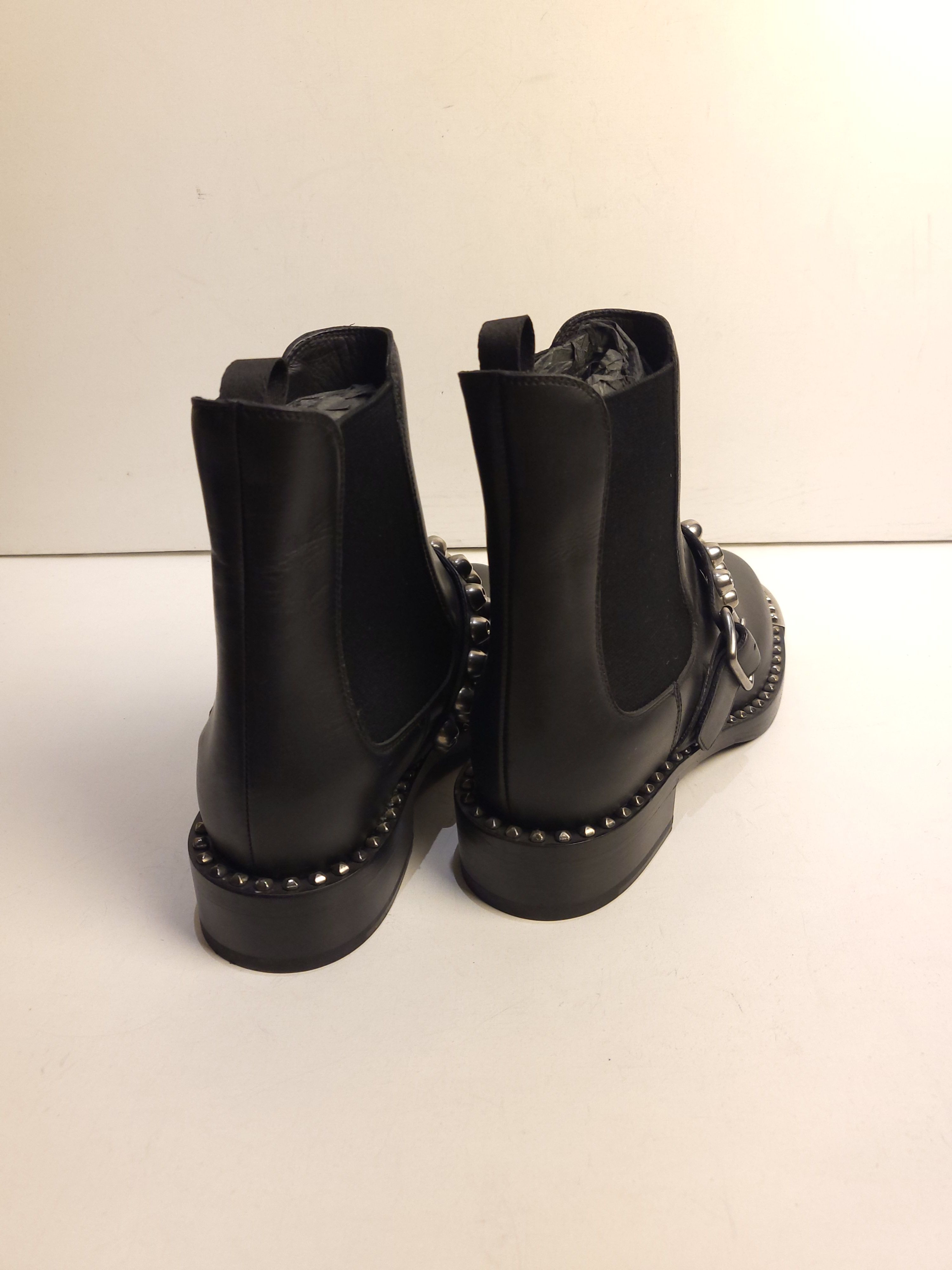 Miu Miu black leather studded riding ankle boots Size 36