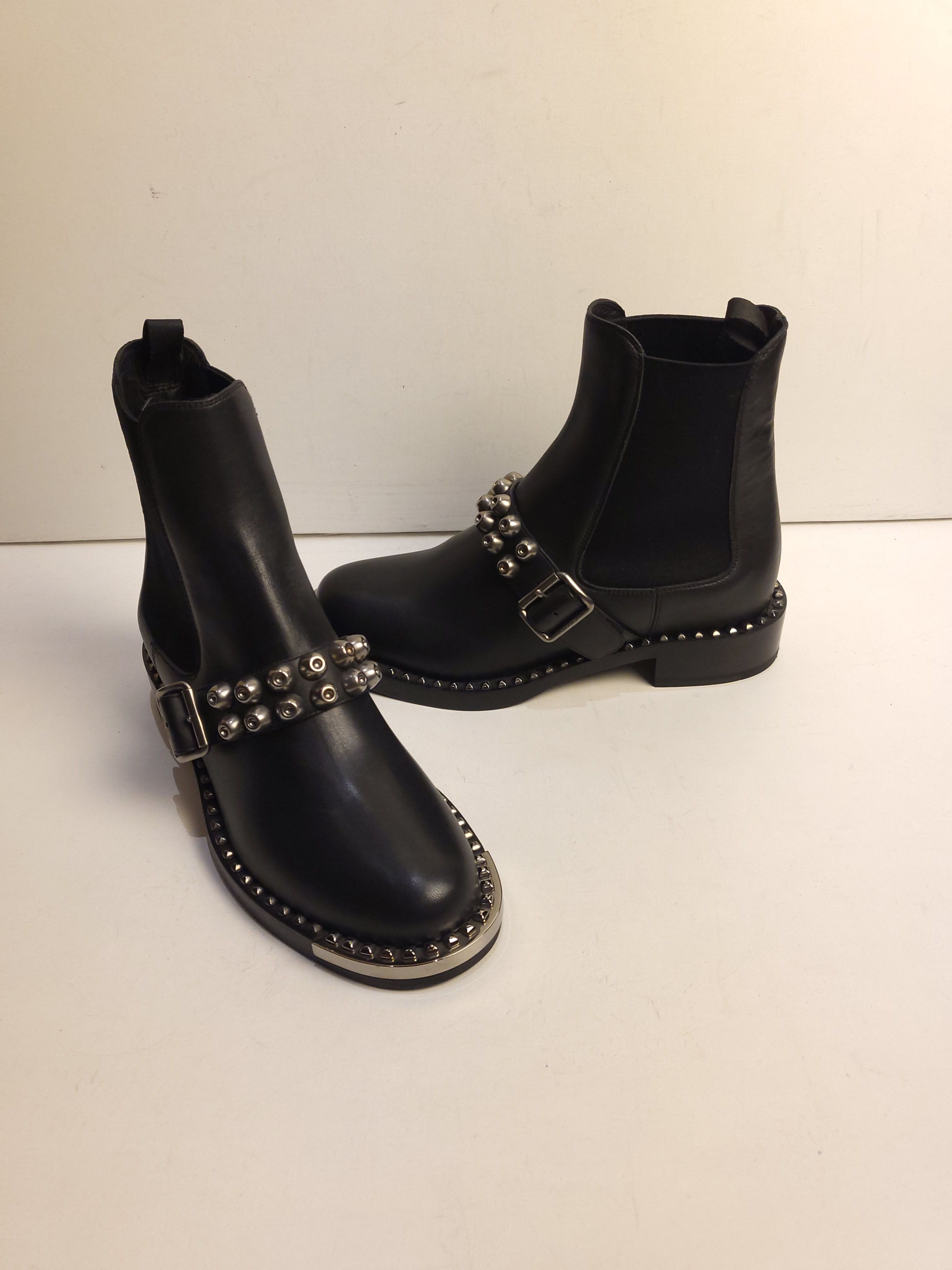 Miu Miu black leather studded riding ankle boots Size 36