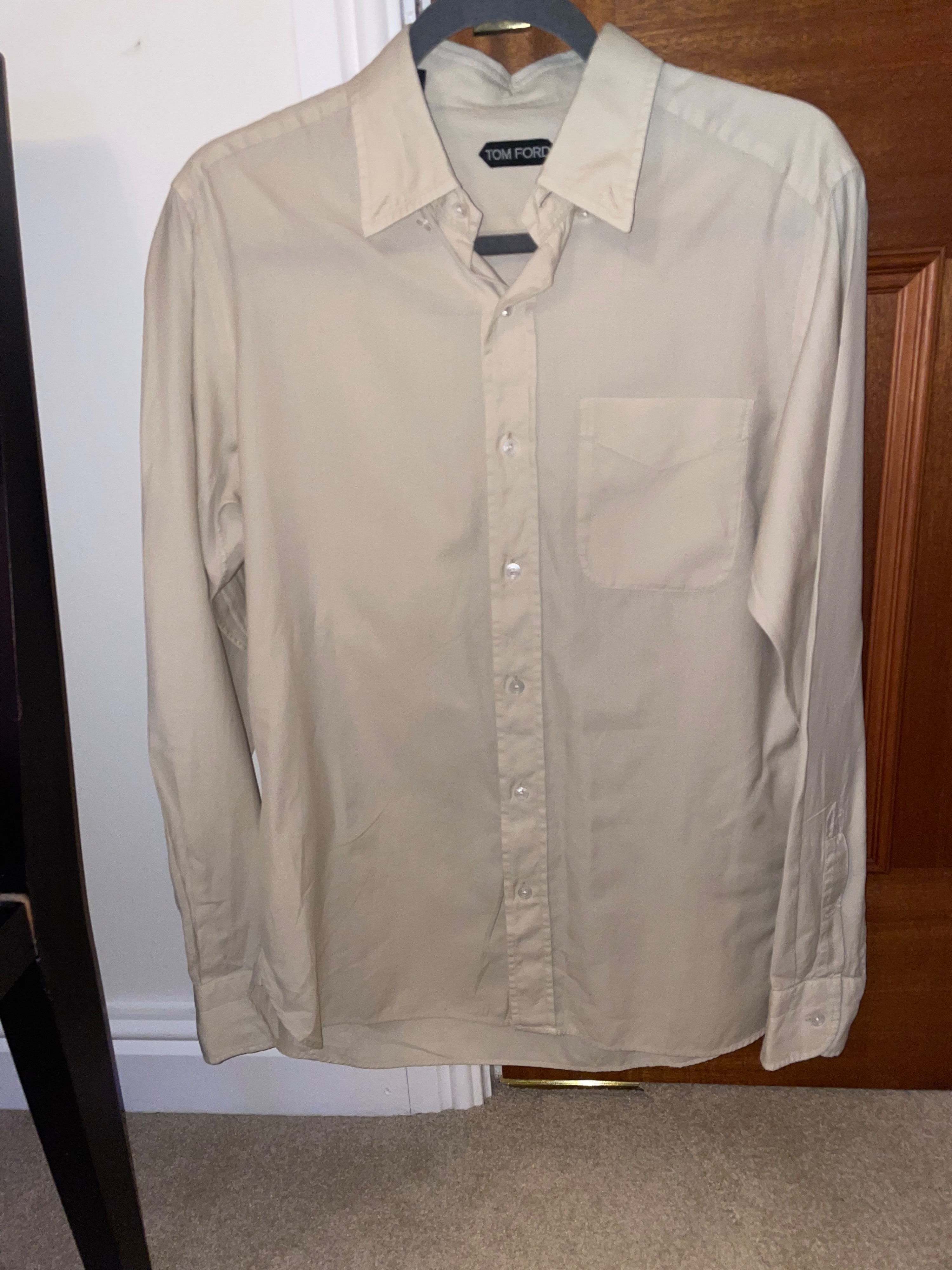 Men's Preowned Tom Ford Beige Cotton Shirt Size L Cream