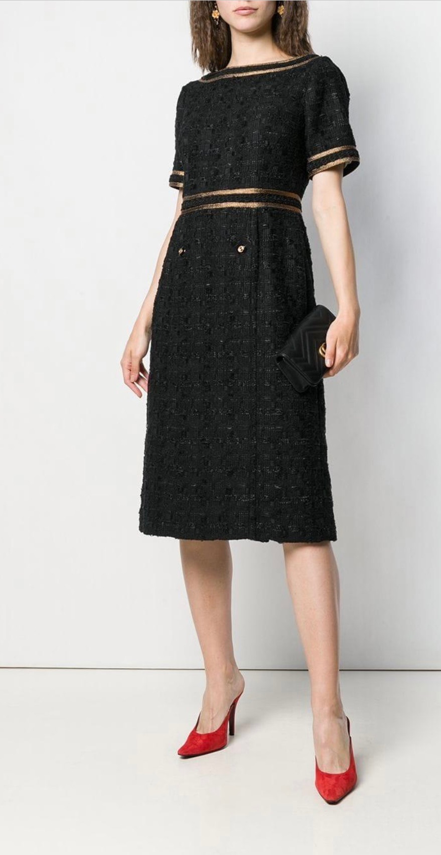 Preowned Gucci Black Boucle Shift Dress Size M cotton