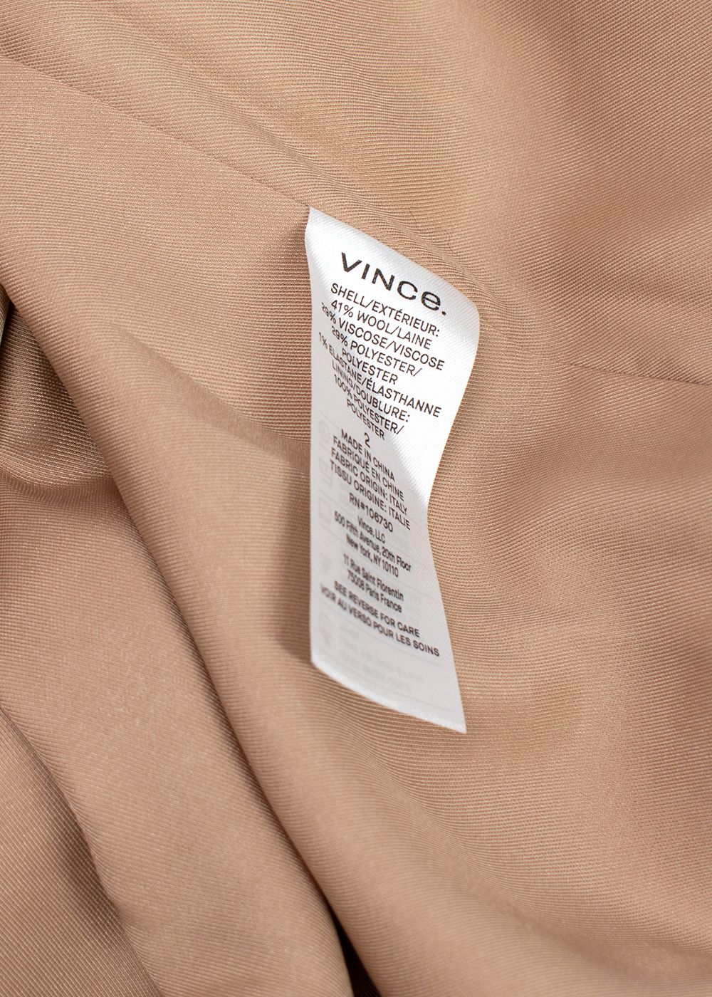 Vince Sand Single Breasted  Brushed Jersey Blazer Size XXS Beige wool