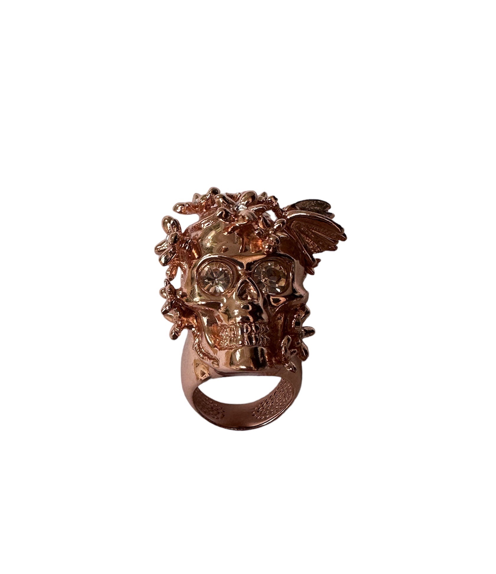 Preowned Alexander McQueen Rose Gold Metal Floral Skull Ring