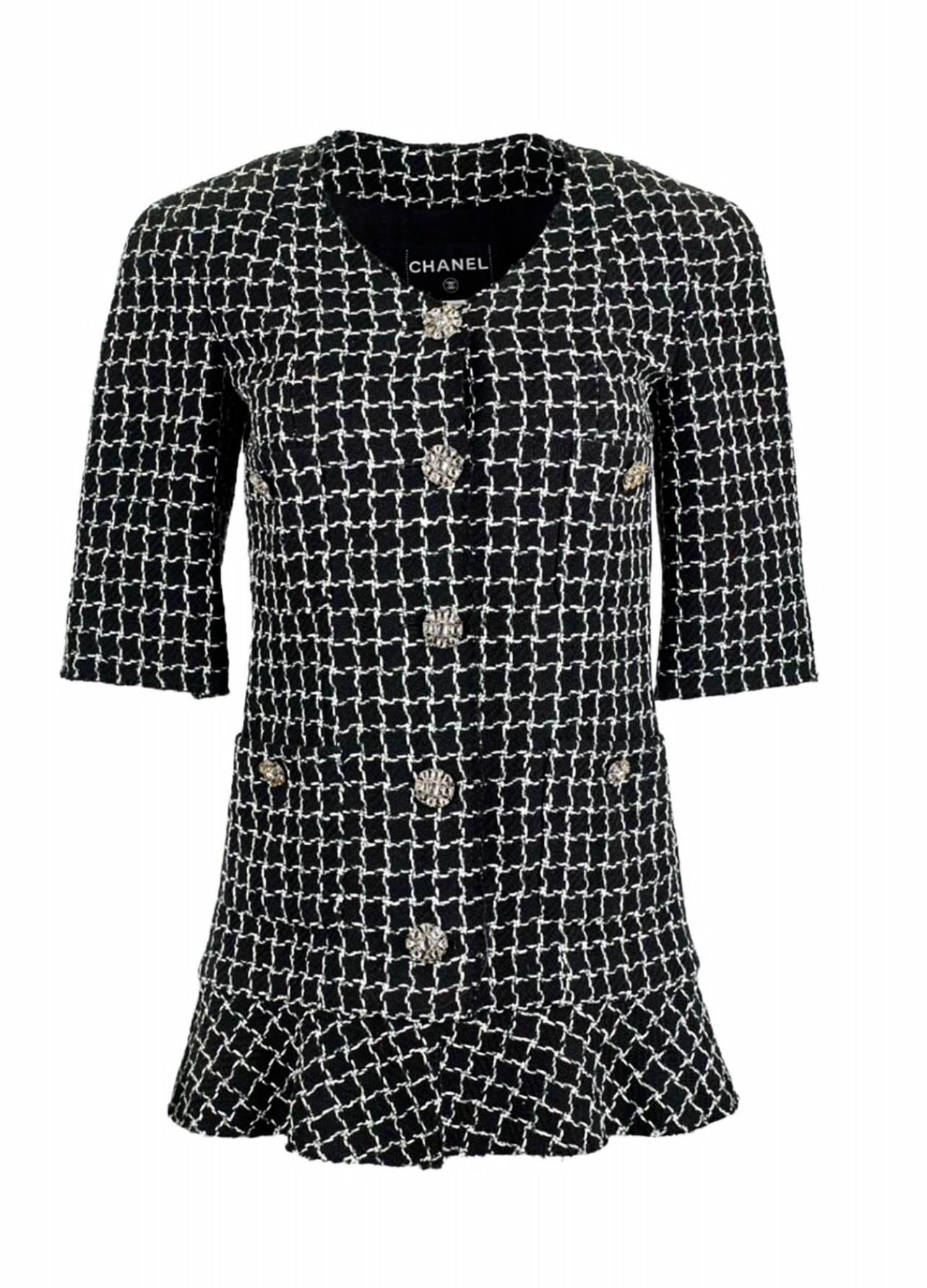 Preowned Chanel Black and White Tweed Jacket with Gripoix Buttons Size S