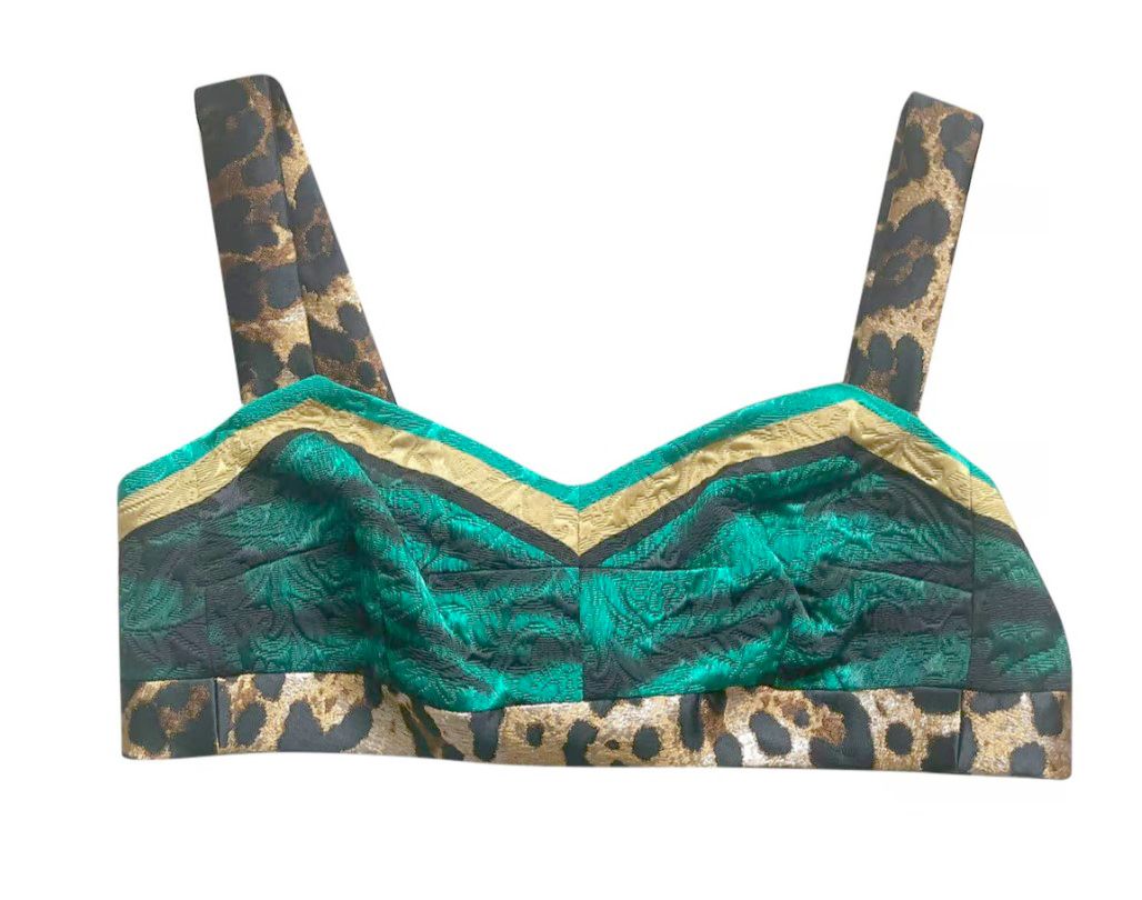 Dolce  Gabbana animal-print bustier crop top Size L Green viscose blend