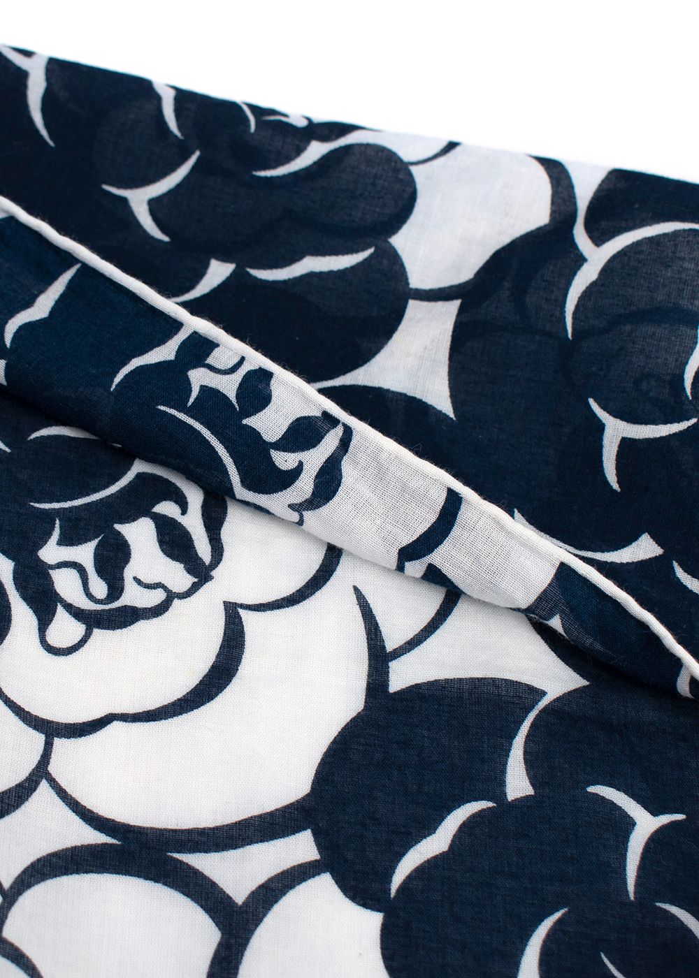 Chanel Navy and White Camelia Print Scarf 55x55 navy white cotton