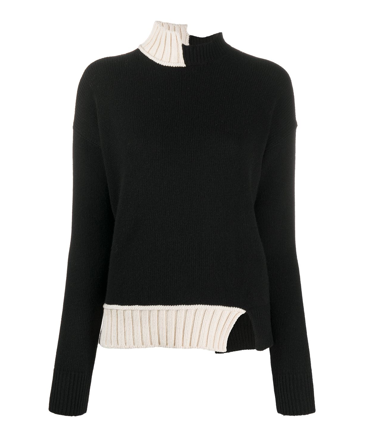 Marni Tie Back Asymmetric High-neck Jumper Size 36 black and white wool