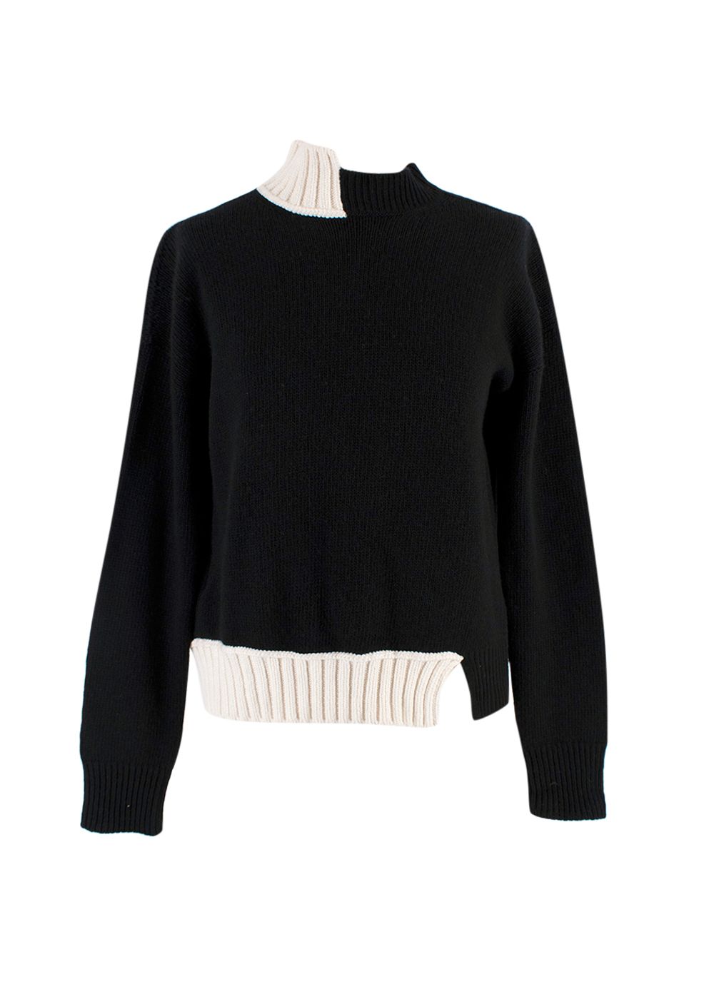 Marni Tie Back Asymmetric High-neck Jumper Size 36 black and white wool