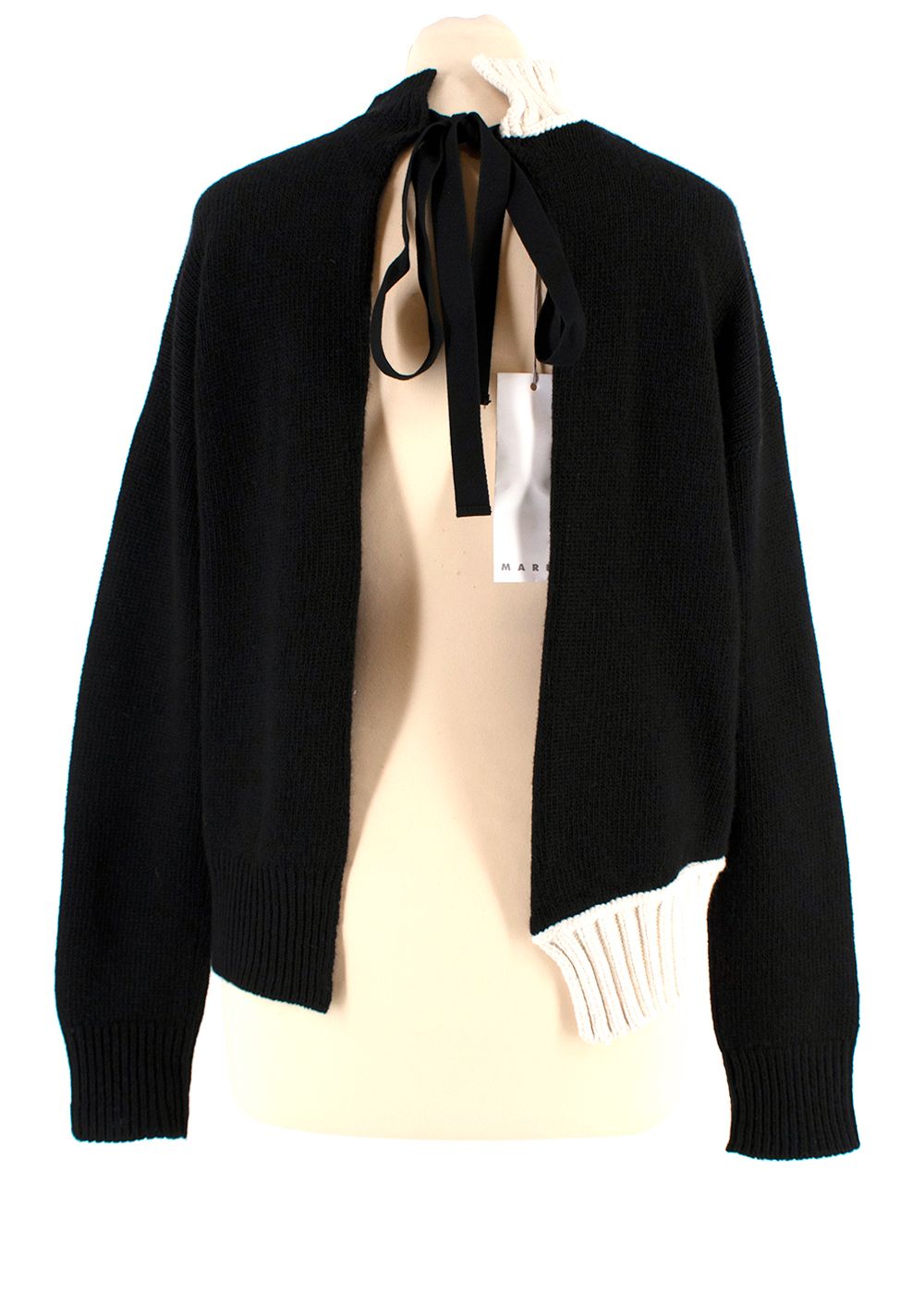 Marni Tie Back Asymmetric High-neck Jumper Size 36 black and white wool