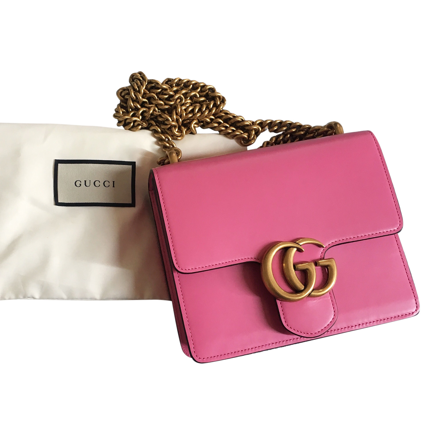 Preowned GUCCI SMALL MARMONT LEATHER BAG Size S Pink