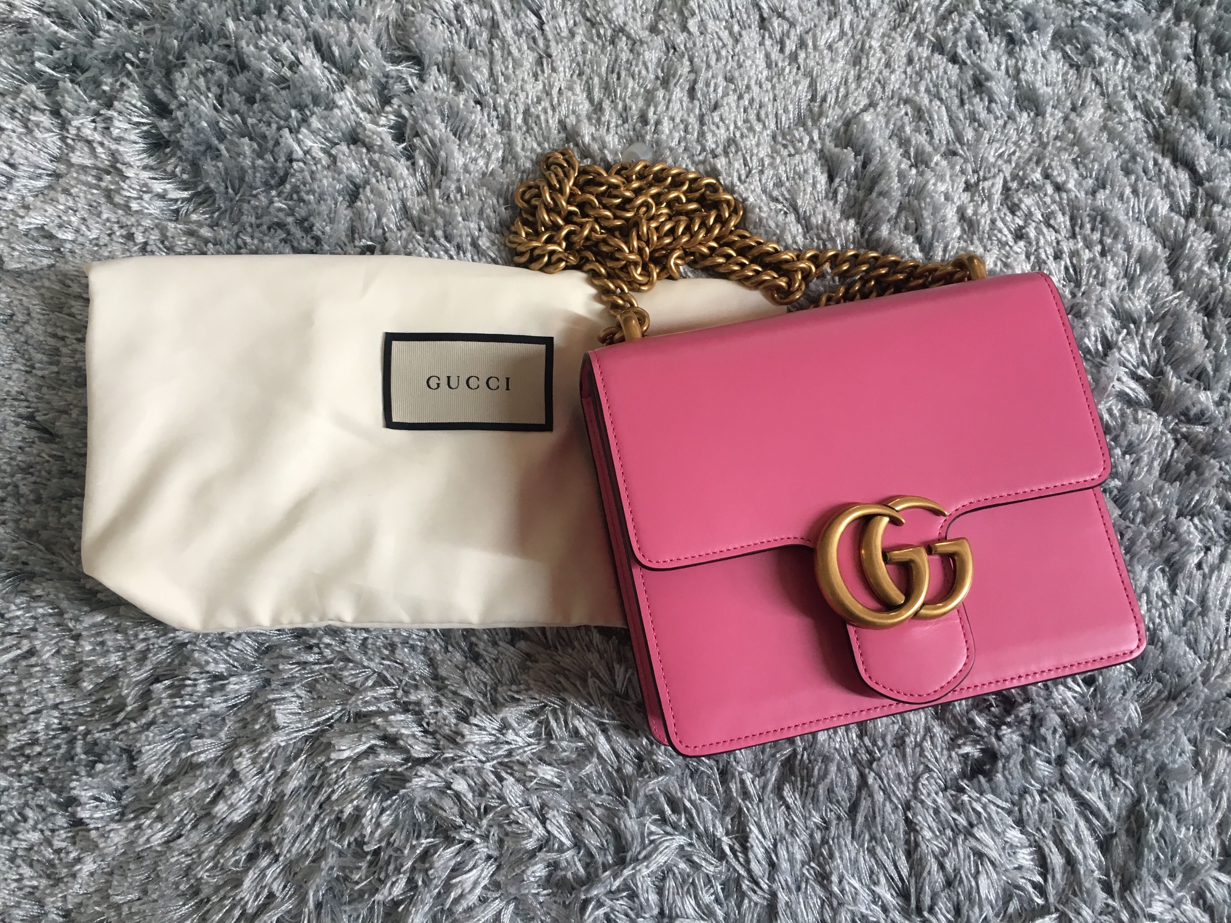 Preowned GUCCI SMALL MARMONT LEATHER BAG Size S Pink