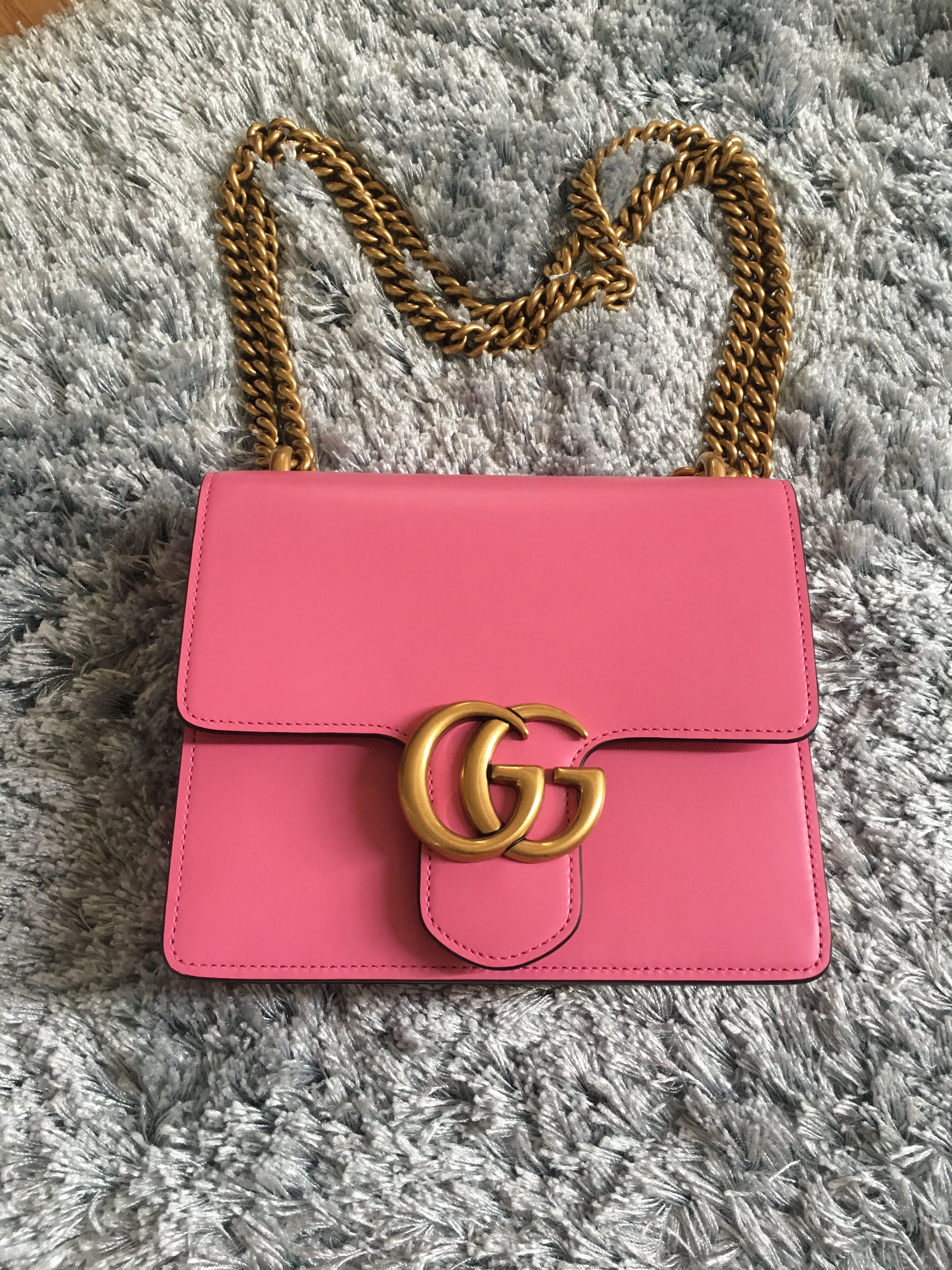 Preowned GUCCI SMALL MARMONT LEATHER BAG Size S Pink