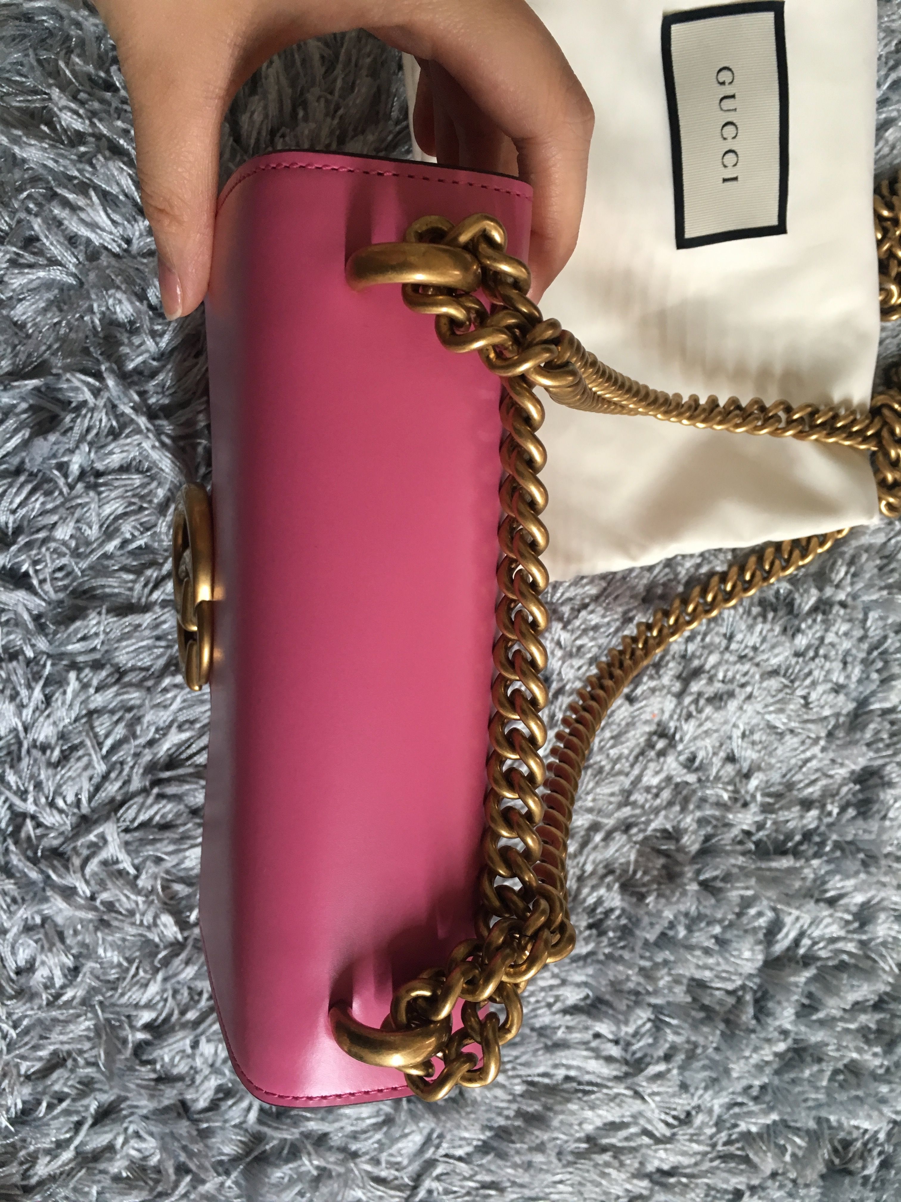 Preowned GUCCI SMALL MARMONT LEATHER BAG Size S Pink