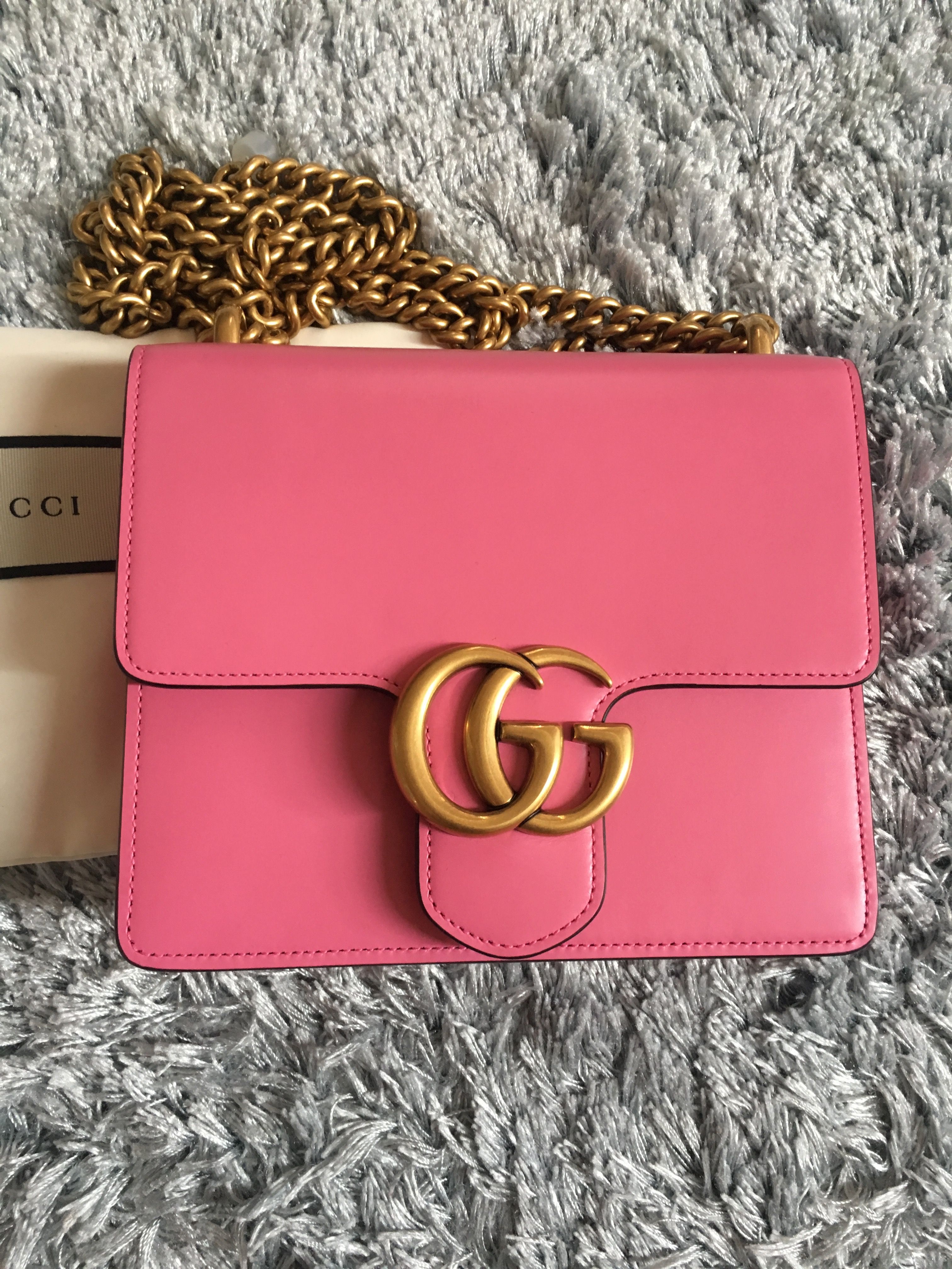 Preowned GUCCI SMALL MARMONT LEATHER BAG Size S Pink