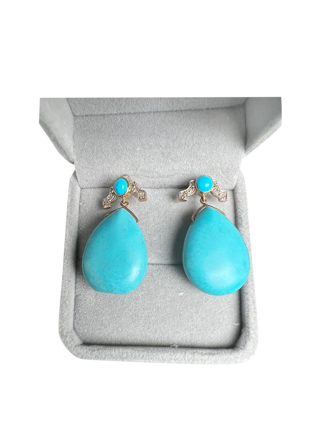 Preowned Bespoke Turquoise with Diamond Accent Earrings Size S turquoise/white gold