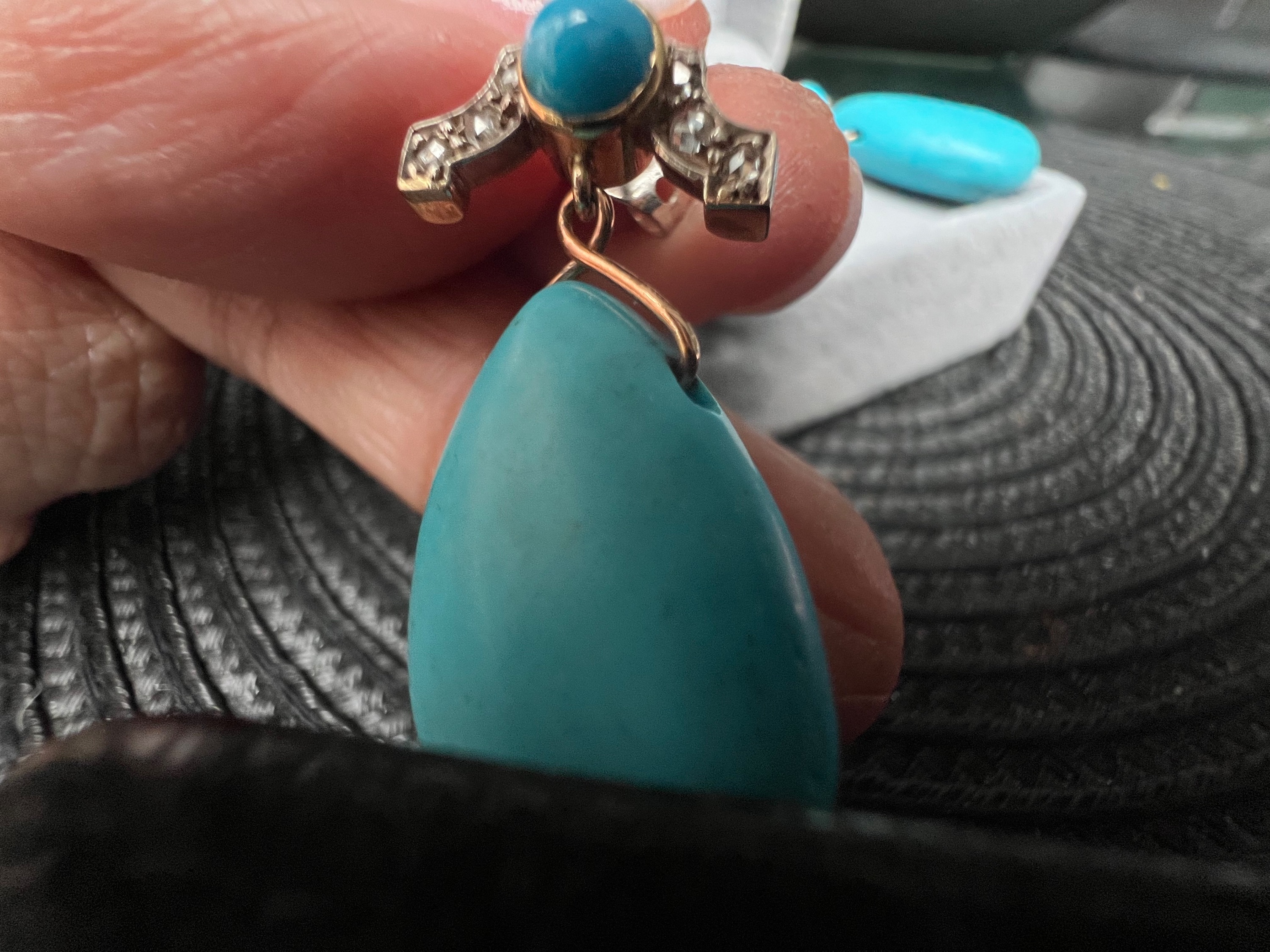 Preowned Bespoke Turquoise with Diamond Accent Earrings Size S turquoise/white gold