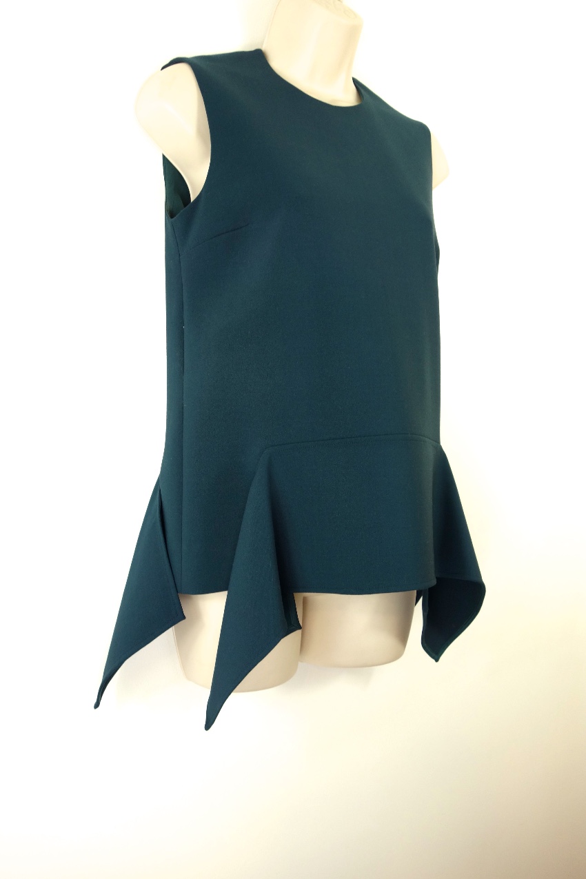 Preowned Victoria Victoria Beckham Green Stretch Crepe Flared Sleeveless Top Size XXS wool