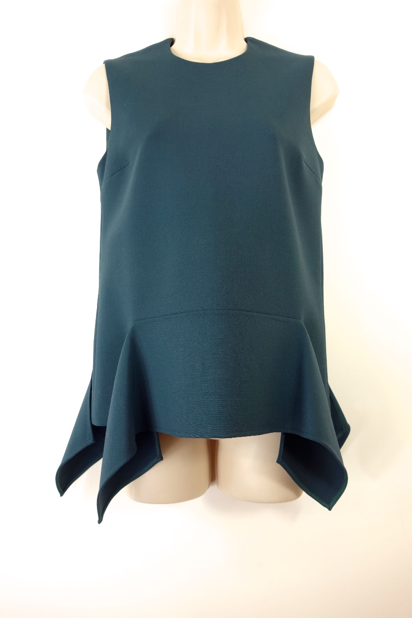 Preowned Victoria Victoria Beckham Green Stretch Crepe Flared Sleeveless Top Size XXS wool