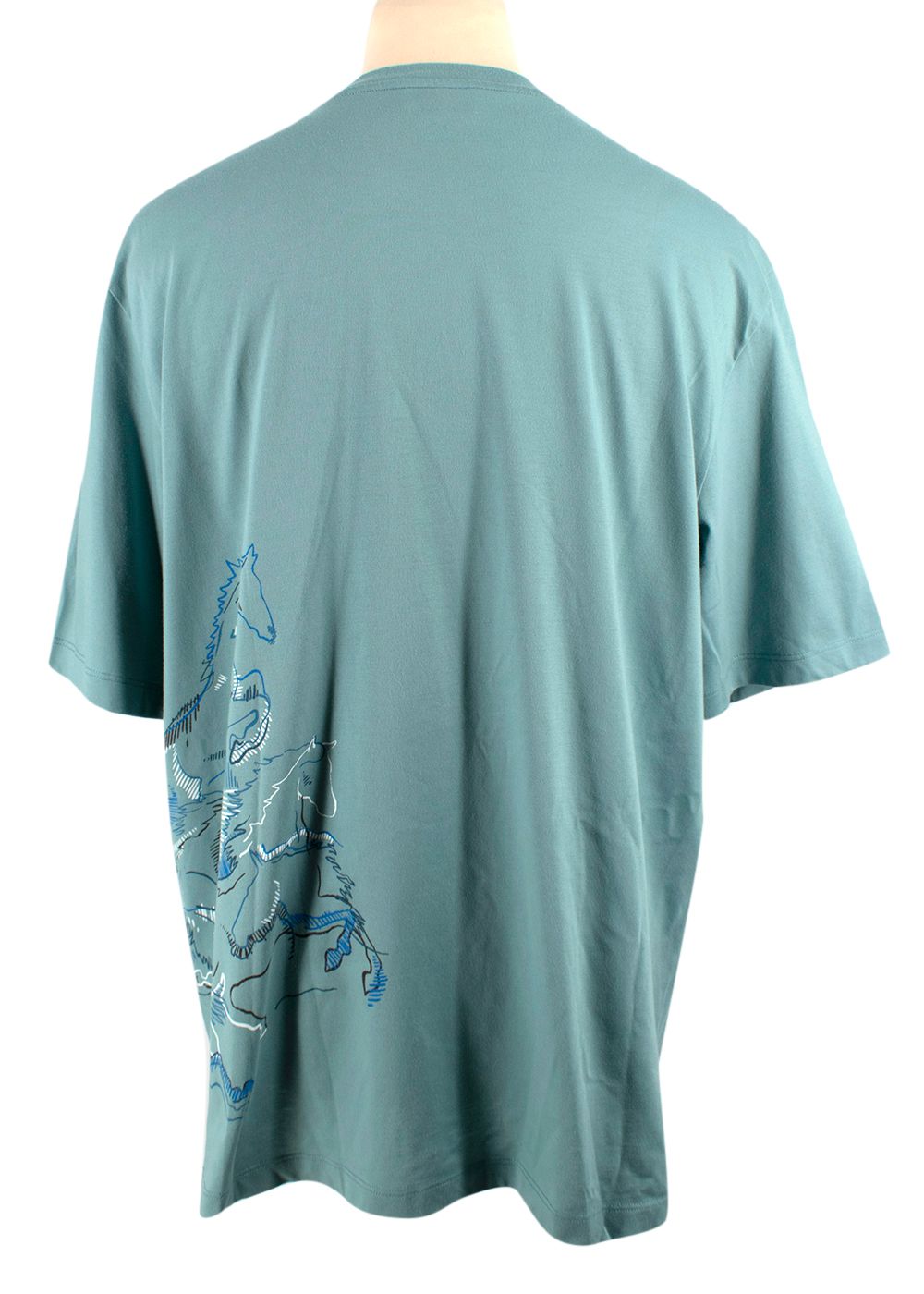 Men's Hermes Teal Horse Print T-Shirt Size XL cotton