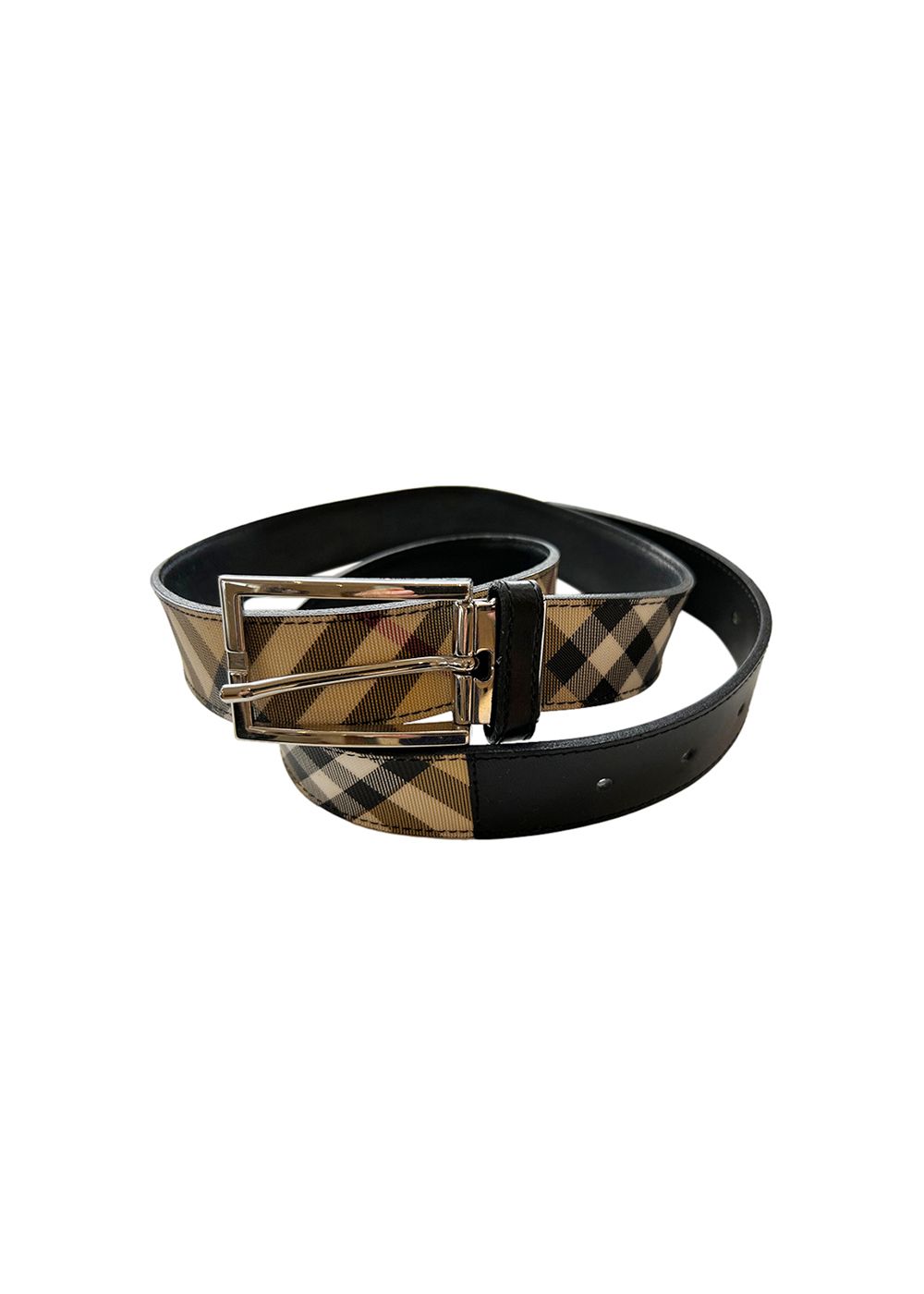 Preowned Burberry Check Canvas  leather Belt - Size 100 Burberry check- cream