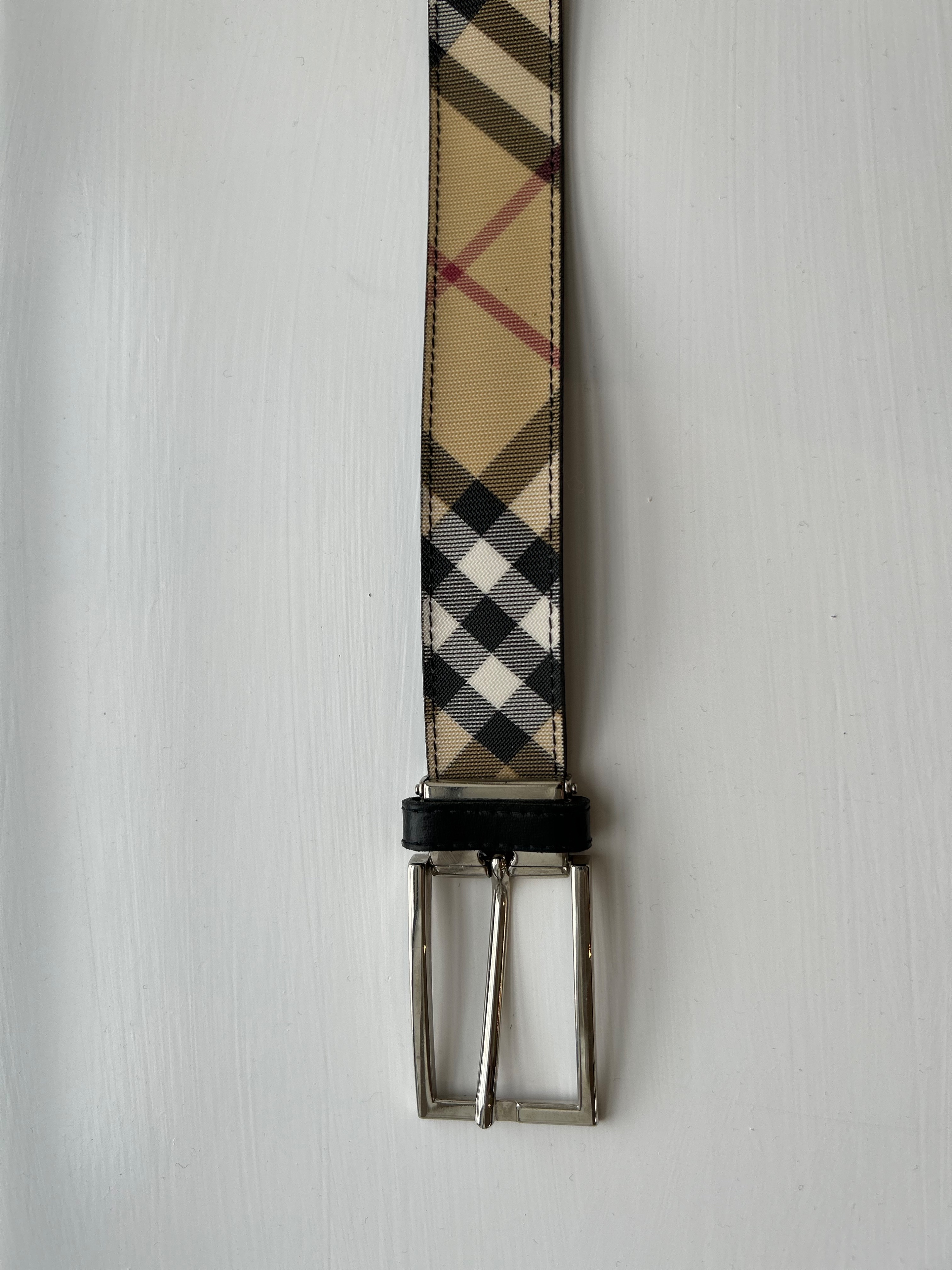 Preowned Burberry Check Canvas  leather Belt - Size 100 Burberry check- cream